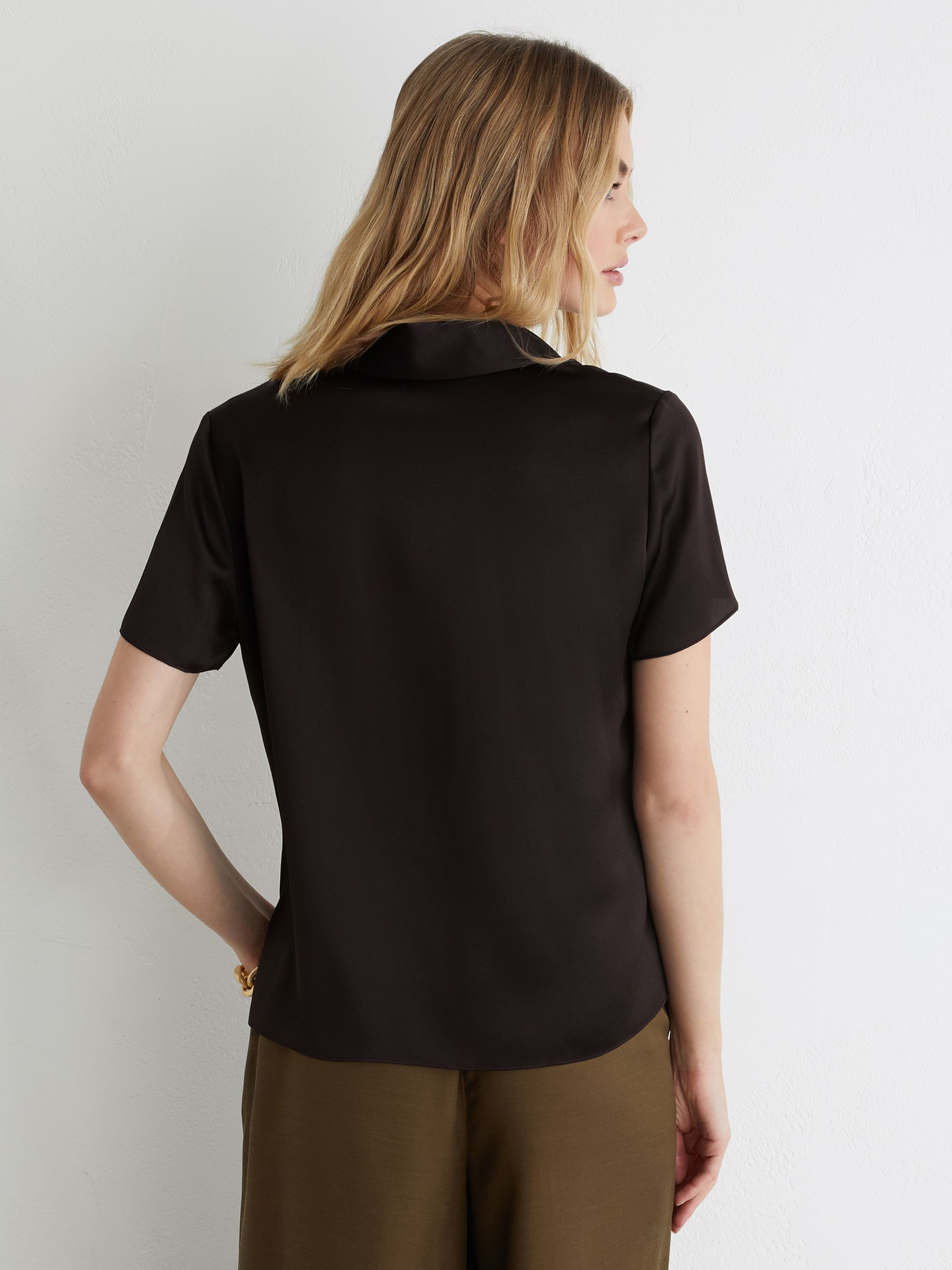 Silk Half-Button Short-Sleeve Shirt in Chocolate Brown - image 4