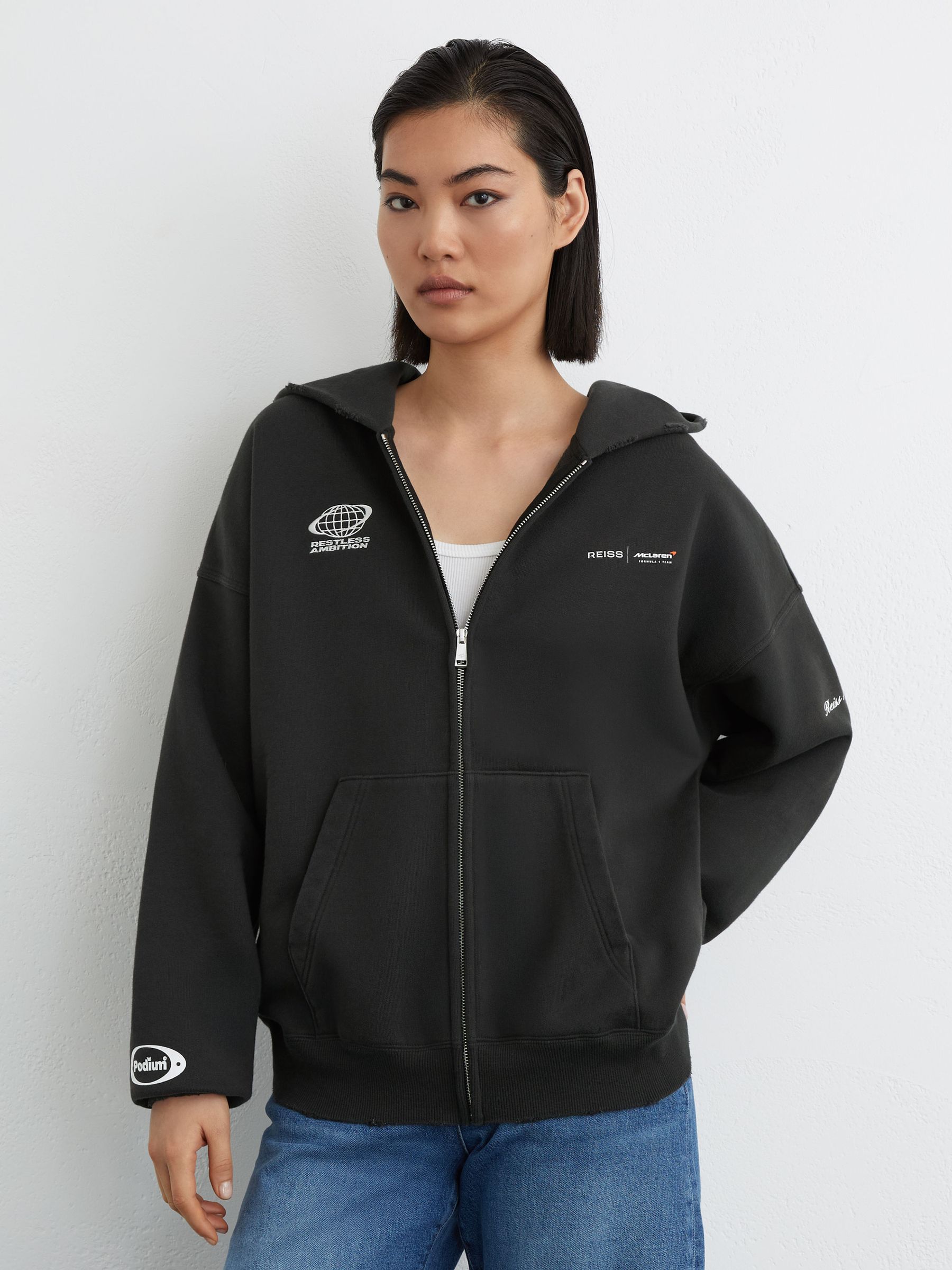 McLaren Racing Zip-Through Hoodie Unisex-Fit in Washed Black - Image 1 of 7