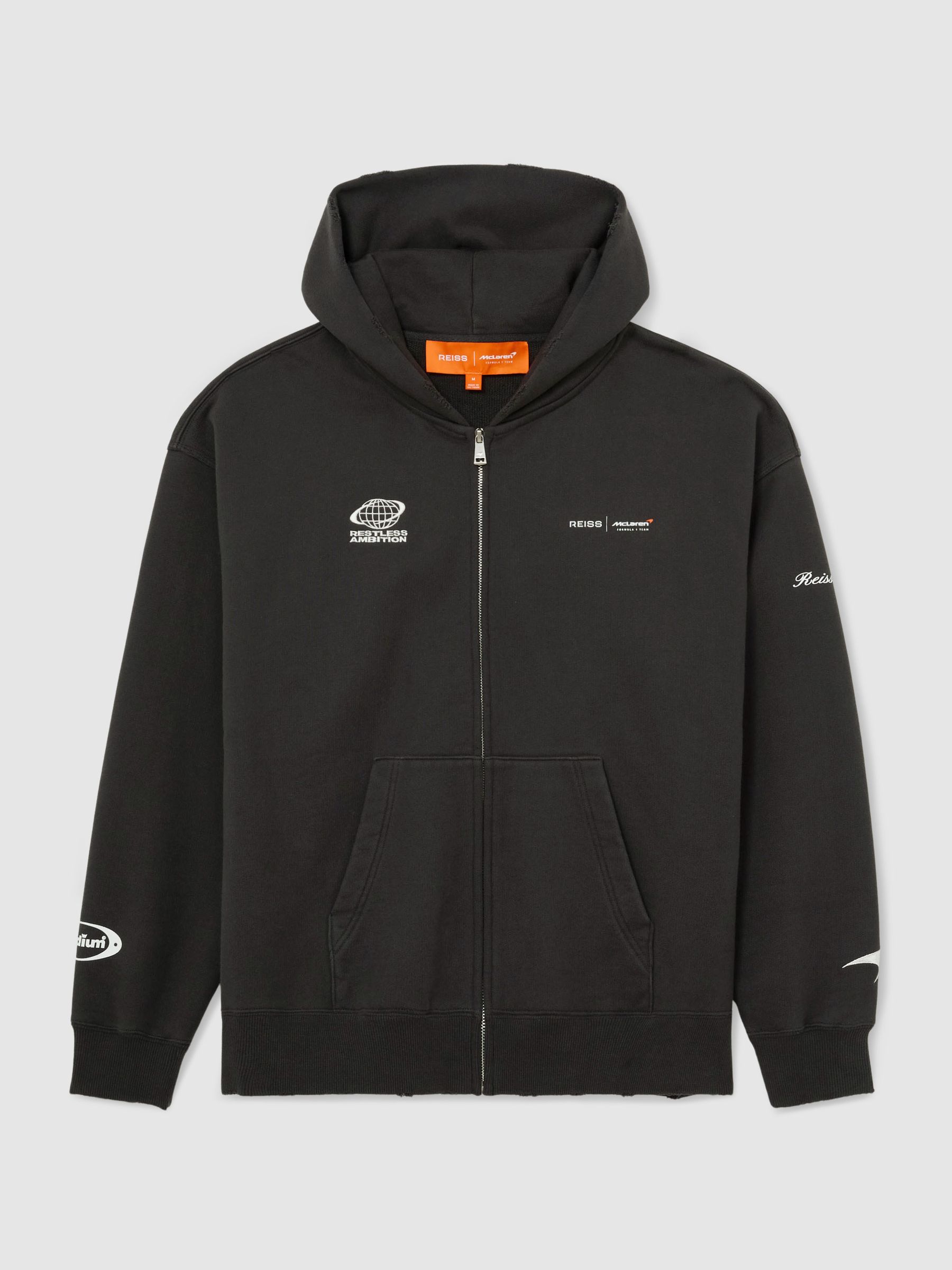 McLaren Racing Zip-Through Hoodie Unisex-Fit in Washed Black - Image 2 of 7