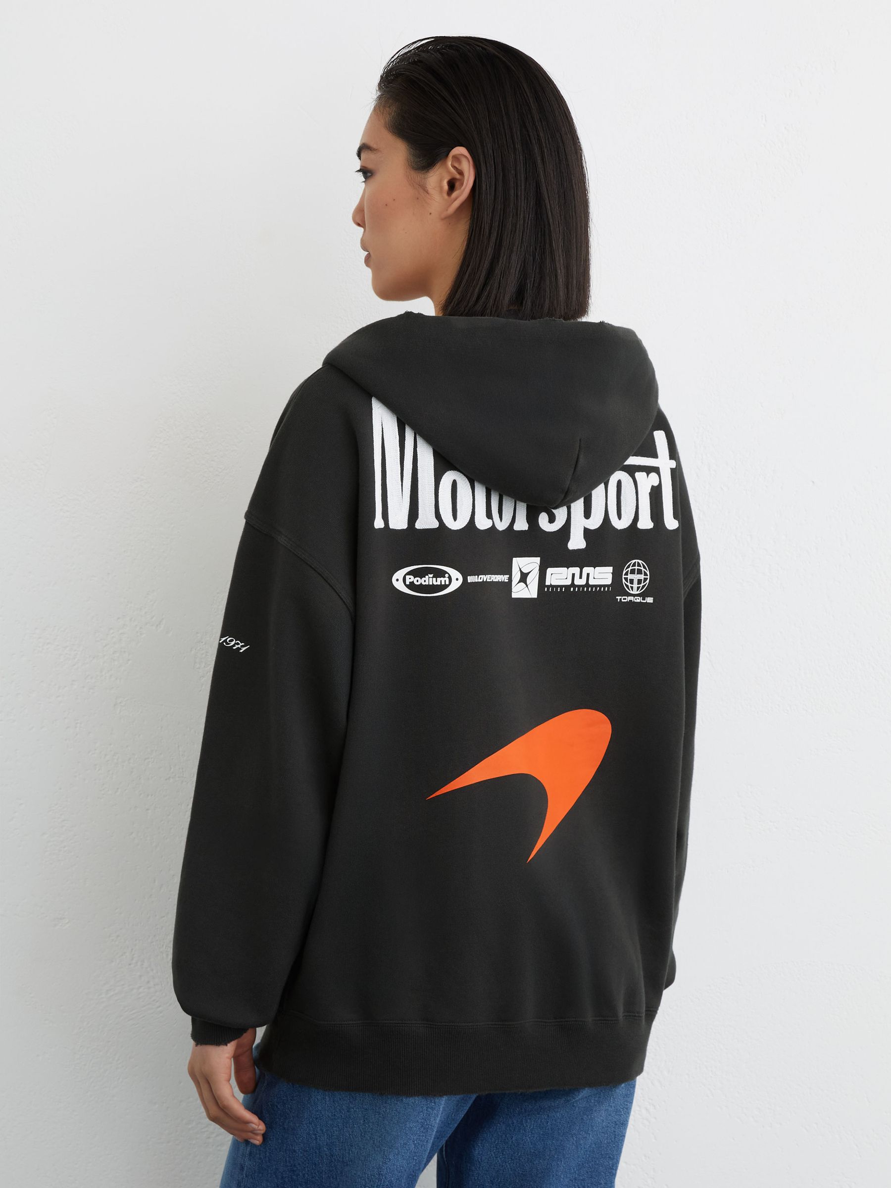 McLaren Racing Zip-Through Hoodie Unisex-Fit in Washed Black - Image 5 of 7