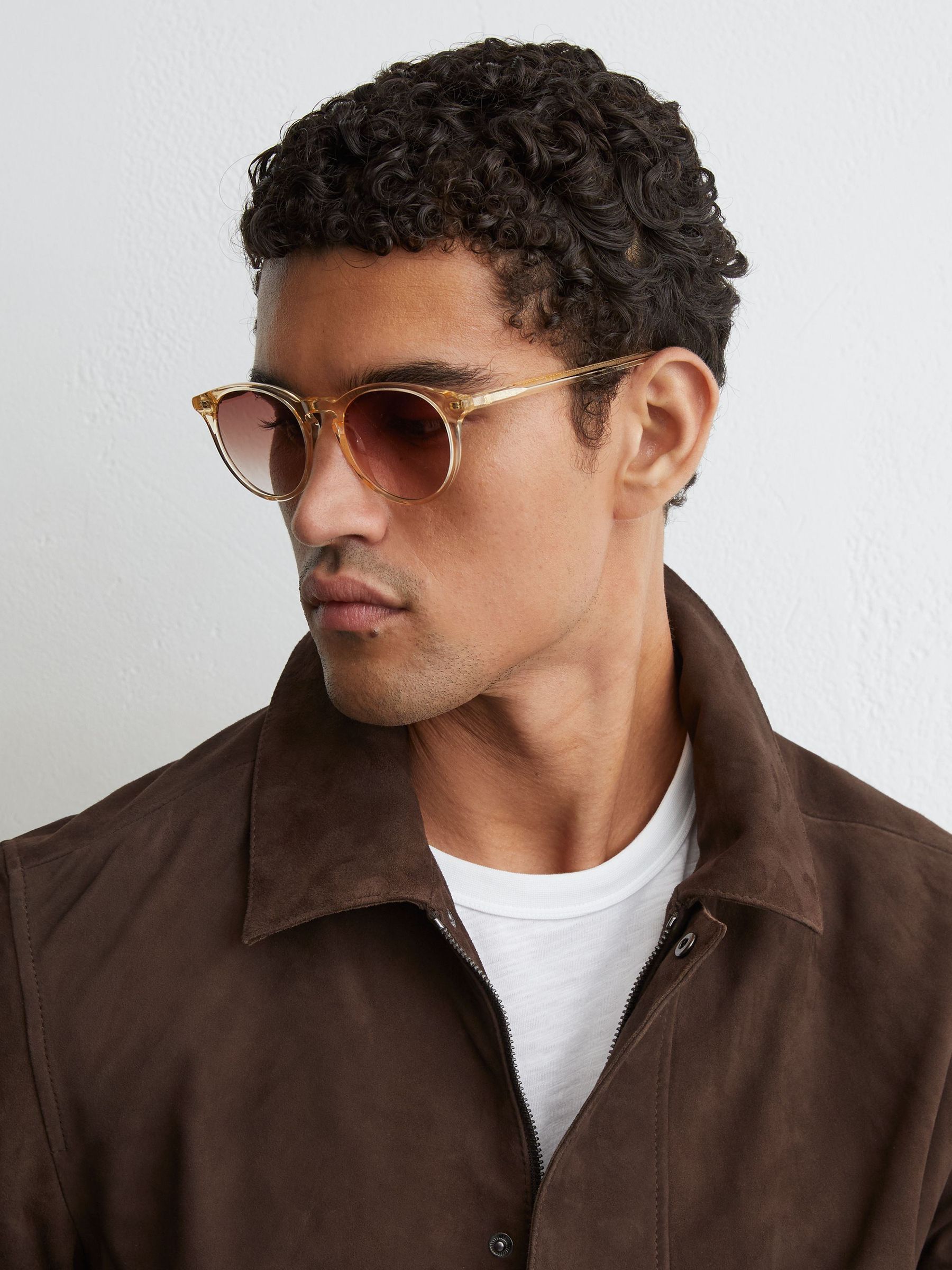 MessyWeekend Round-Frame Sunglasses in Champagne/Brown - Image 1 of 5