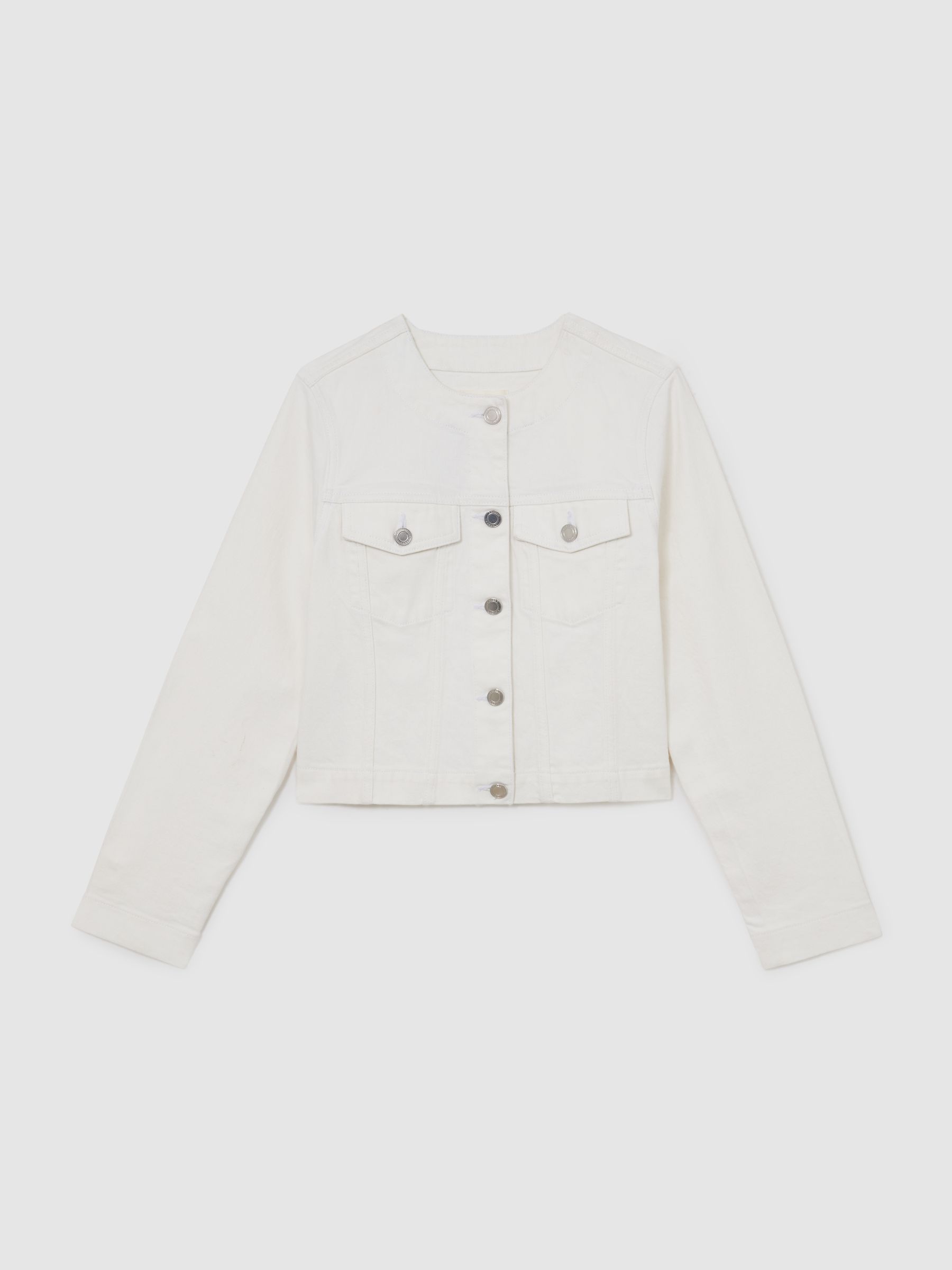 Collarless Cropped Jacket in White - image 1