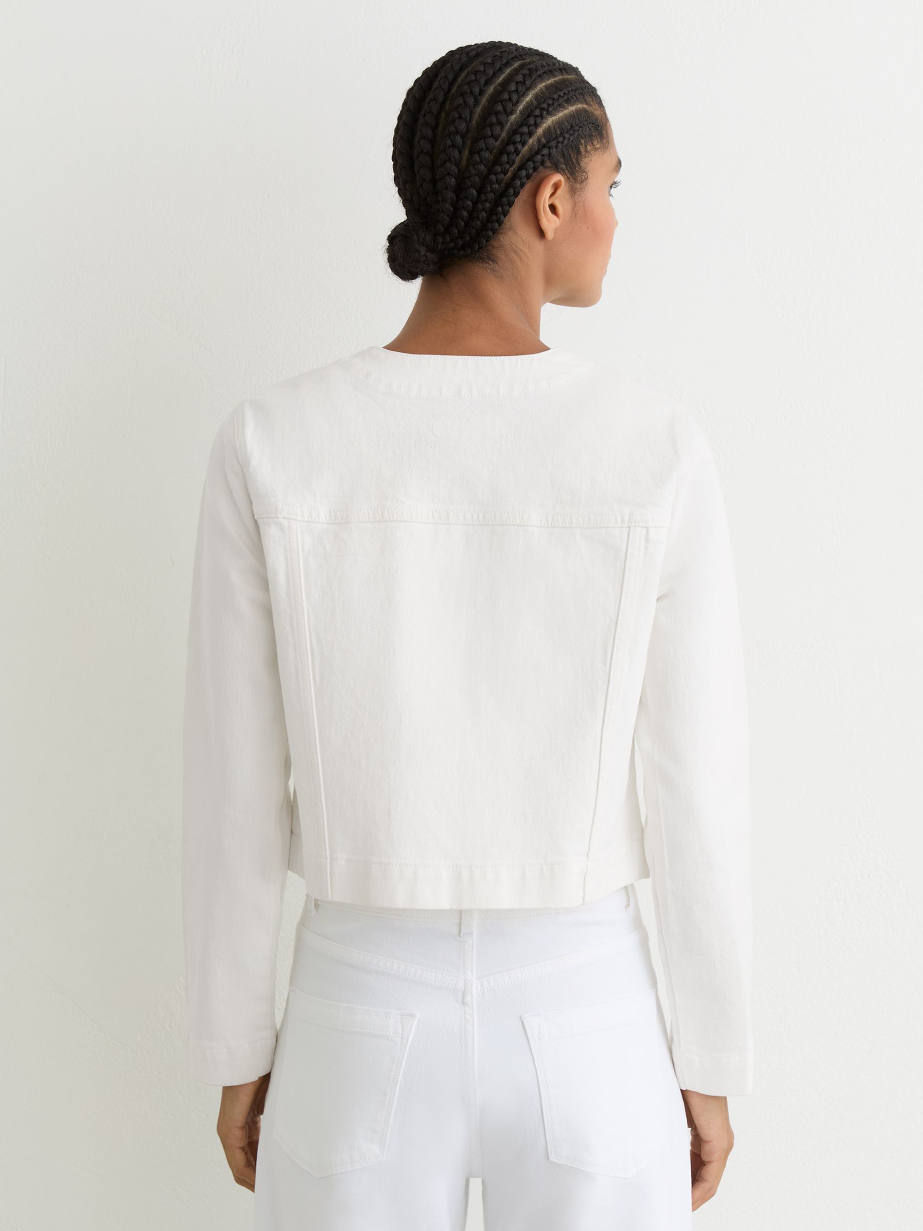 Collarless Cropped Jacket in White - image 4