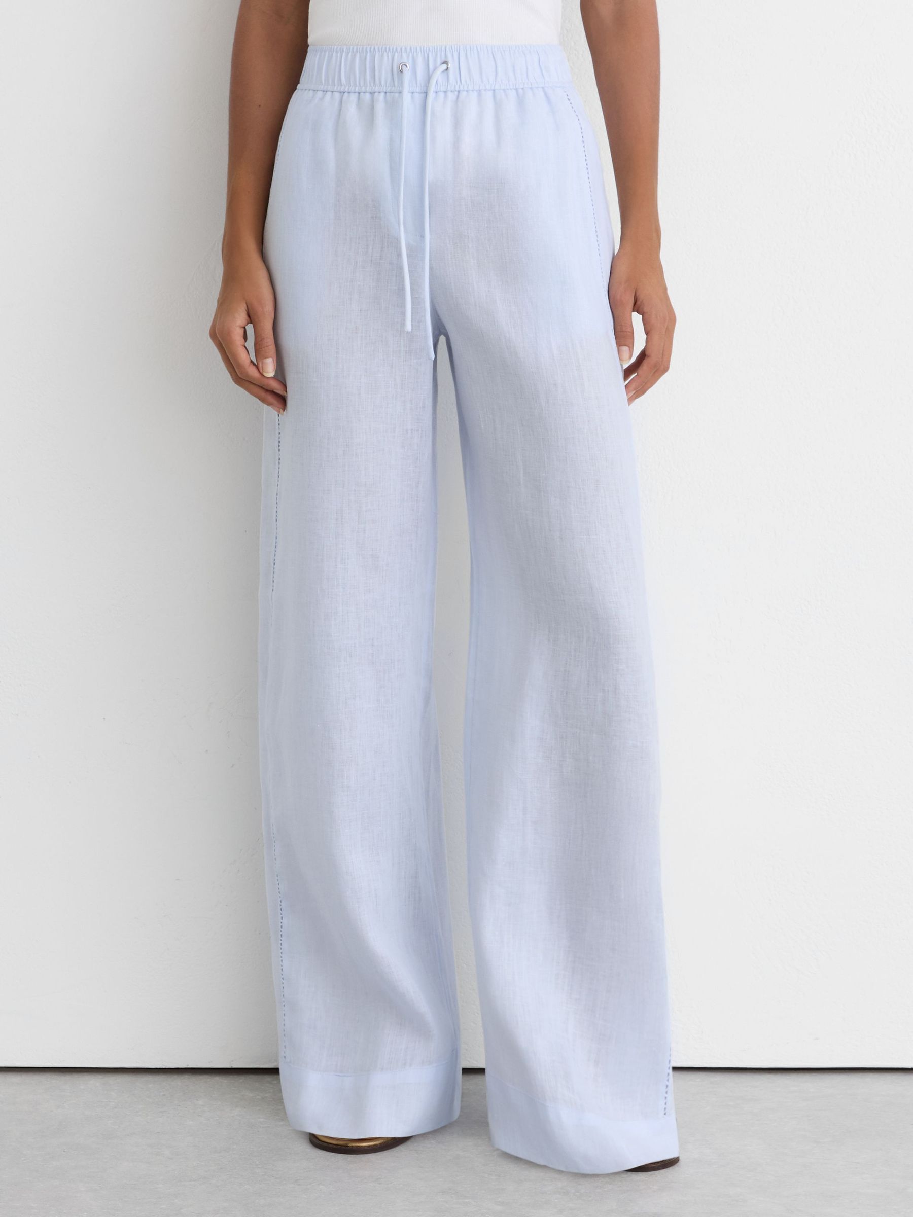 Linen Ladder-Embroidery Wide-Leg Trousers in Silver Blue - Image 4 of 8
