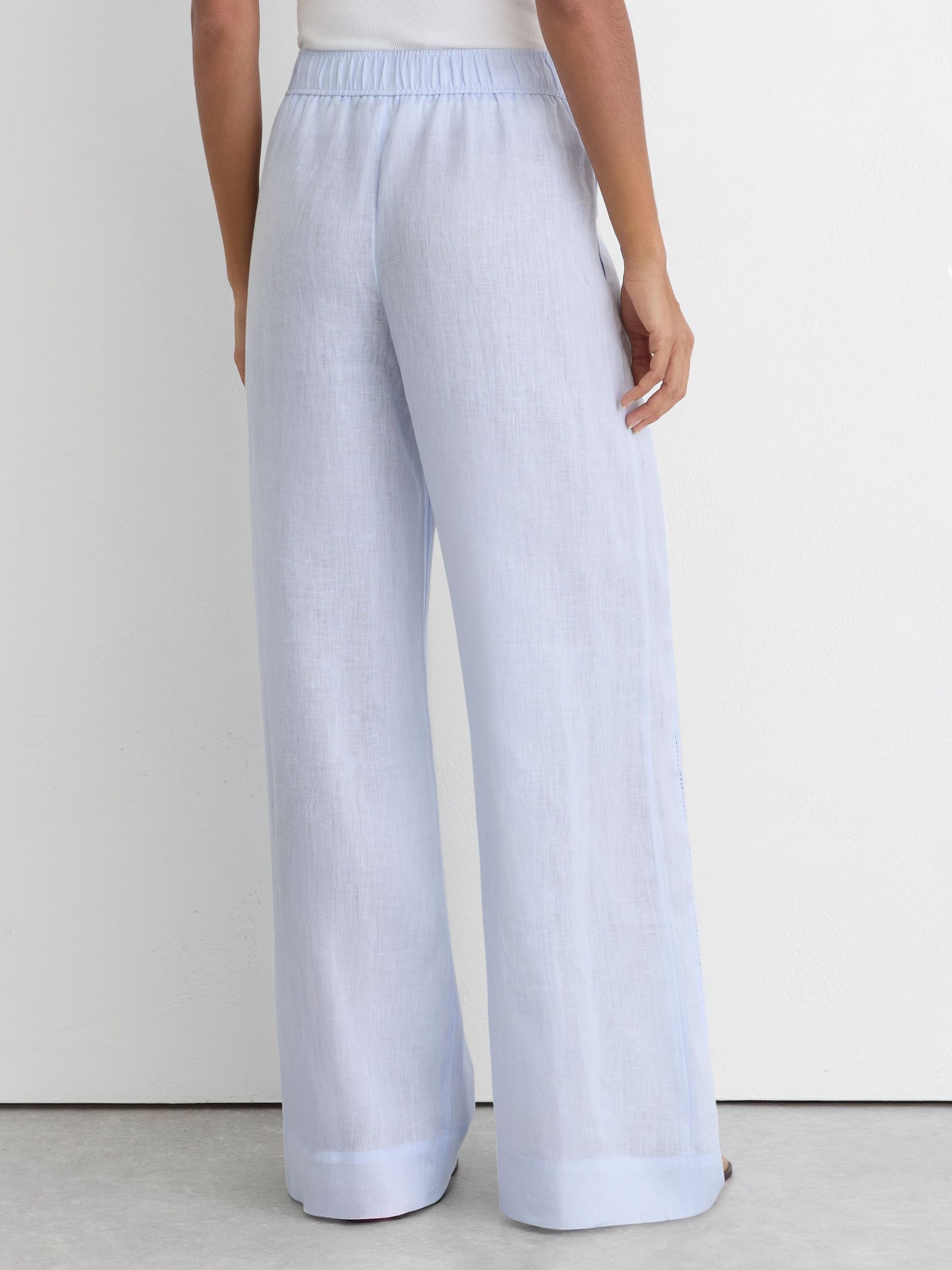 Linen Ladder-Embroidery Wide-Leg Trousers in Silver Blue - Image 7 of 8