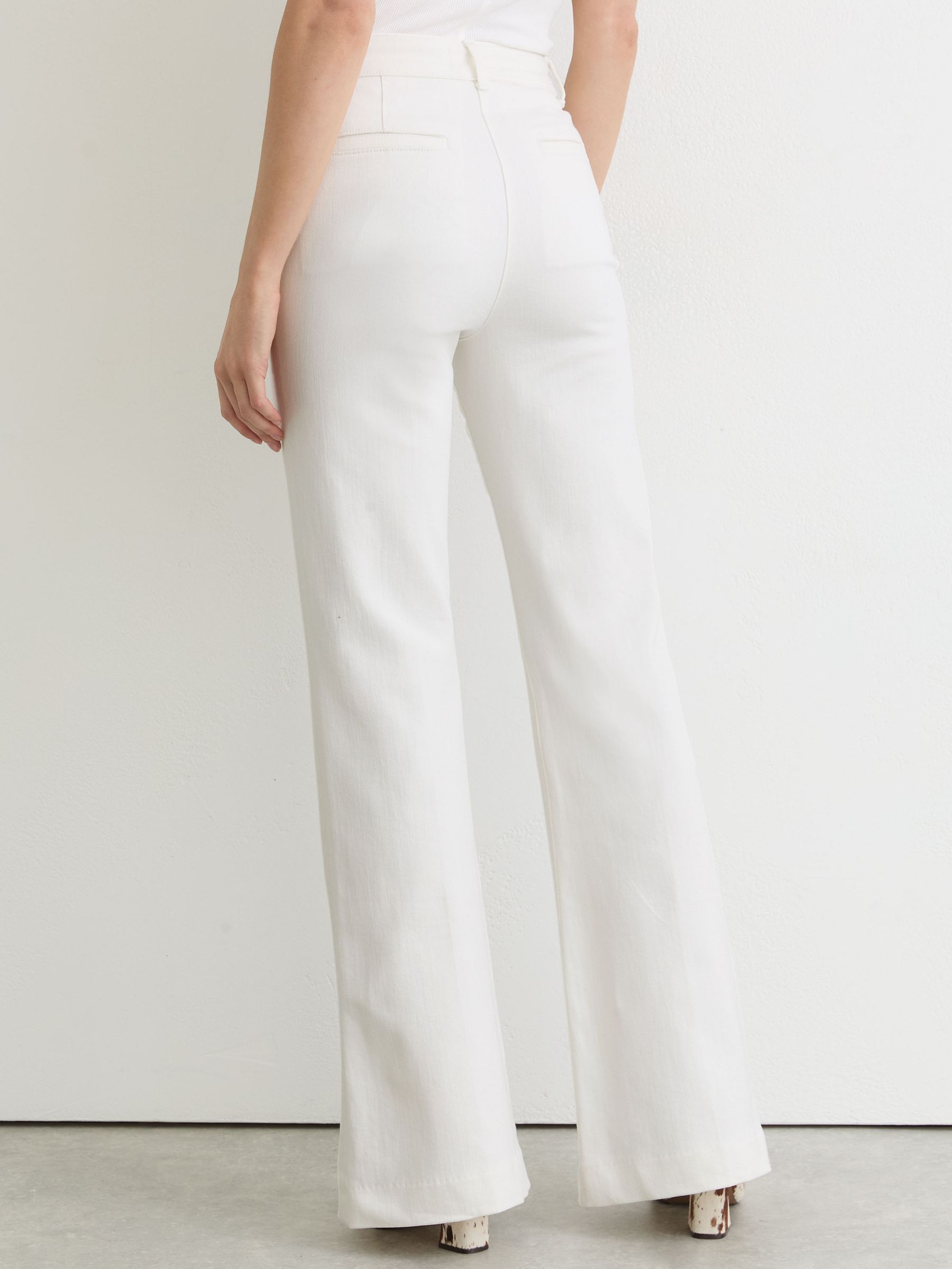 Button-Detail High-Rise Flared Jeans in White - image 5