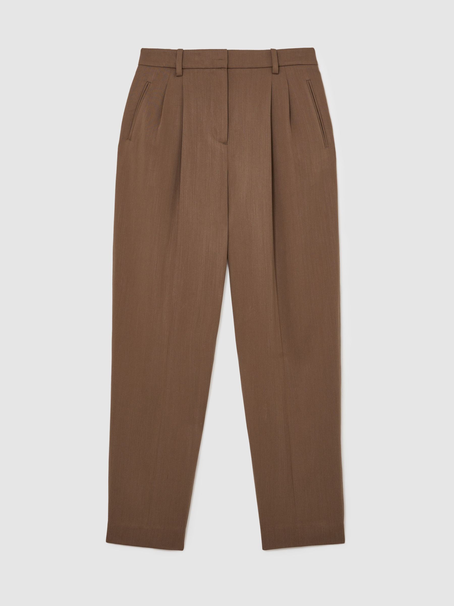 Lyocell Tapered Pleated Trousers in Taupe Neutral - image 1
