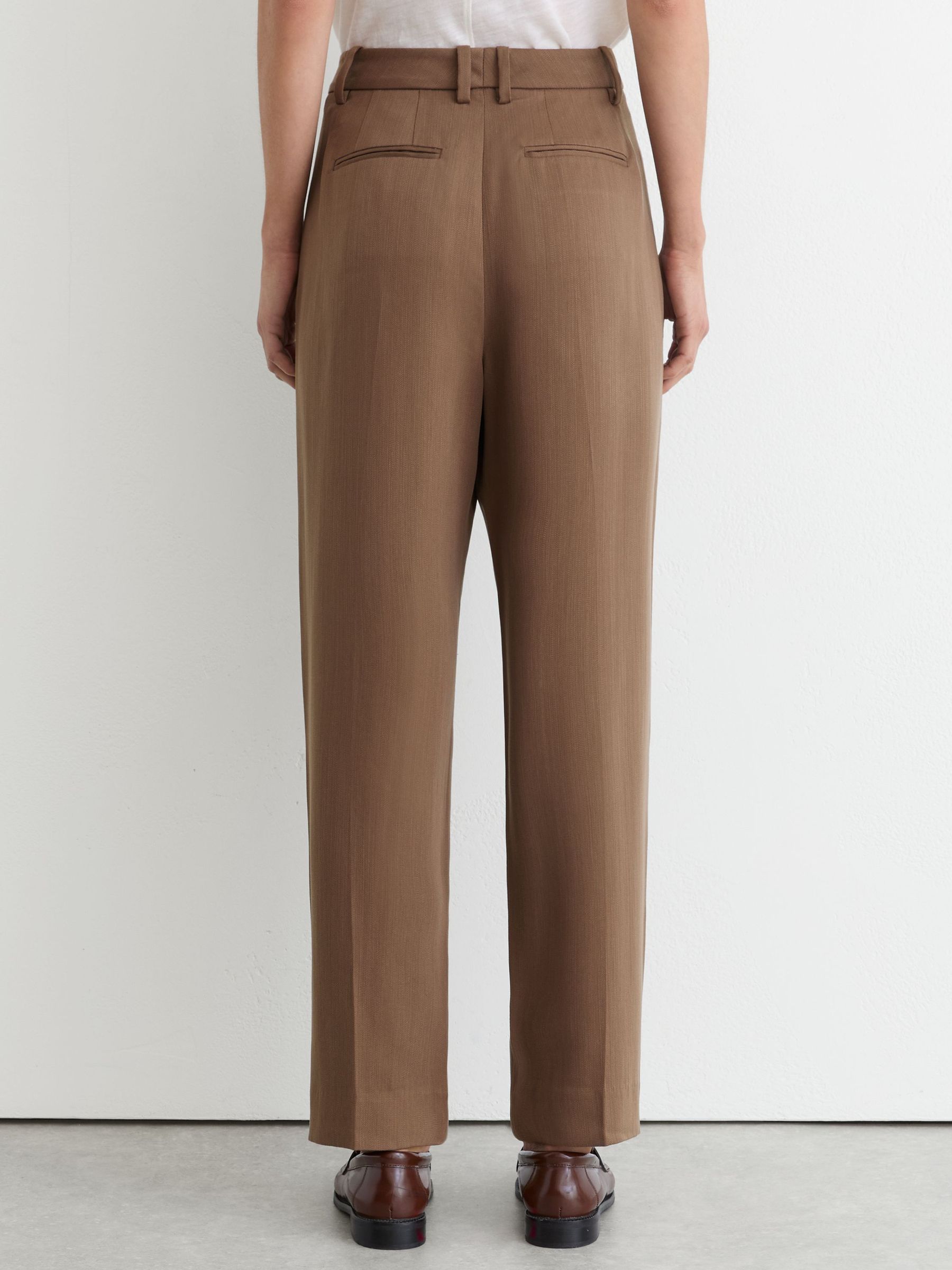 Lyocell Tapered Pleated Trousers in Taupe Neutral - image 3
