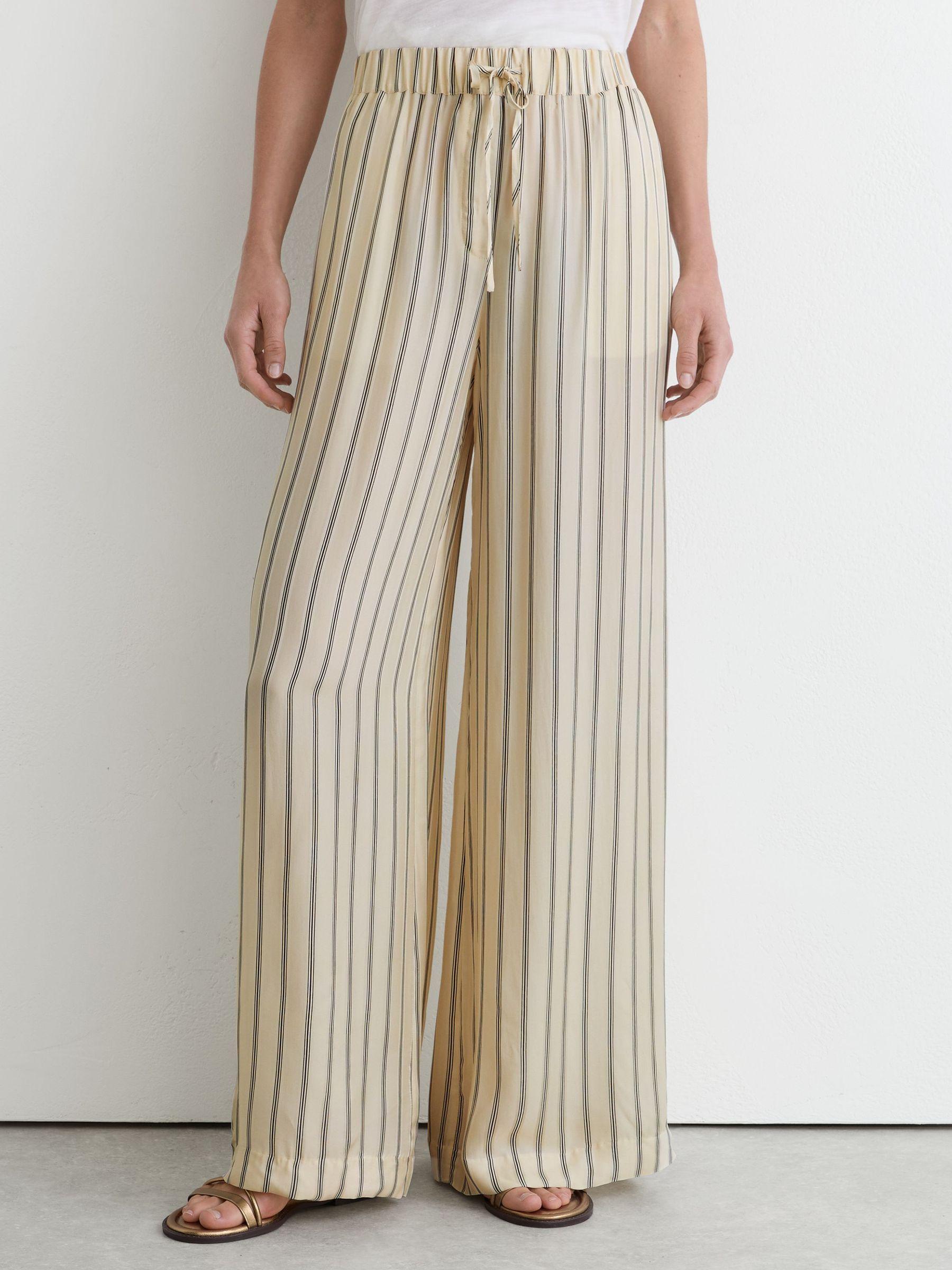 Petite Linen Striped Wide-Leg Trousers in Neutral/Navy - Image 3 of 7