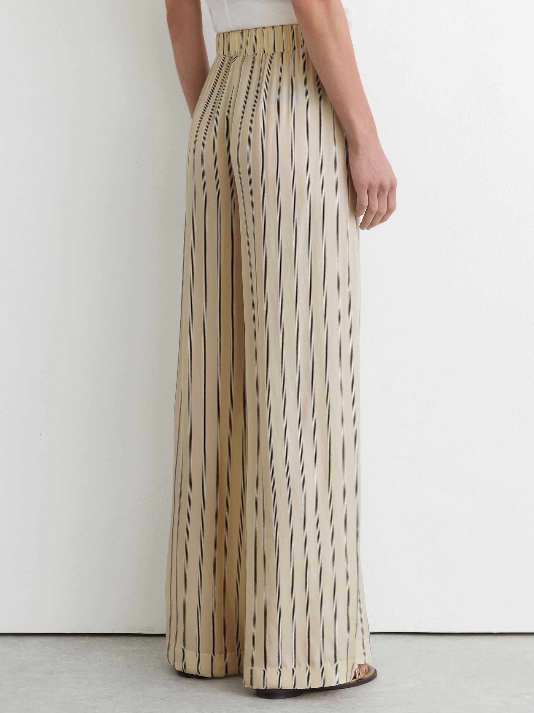 Petite Linen Striped Wide-Leg Trousers in Neutral/Navy - image 5