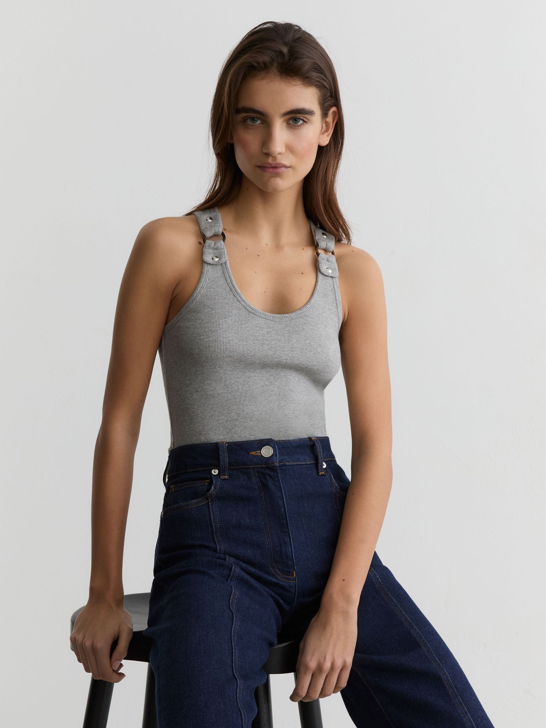 Stretch Hardware-Detail Vest in Grey Marl - image 2