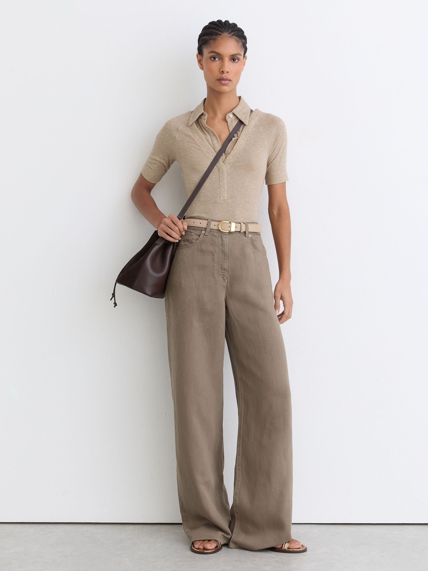 Collar-Insert Jersey-Knit Top with Wool in Oatmeal Neutral - Image 3 of 6