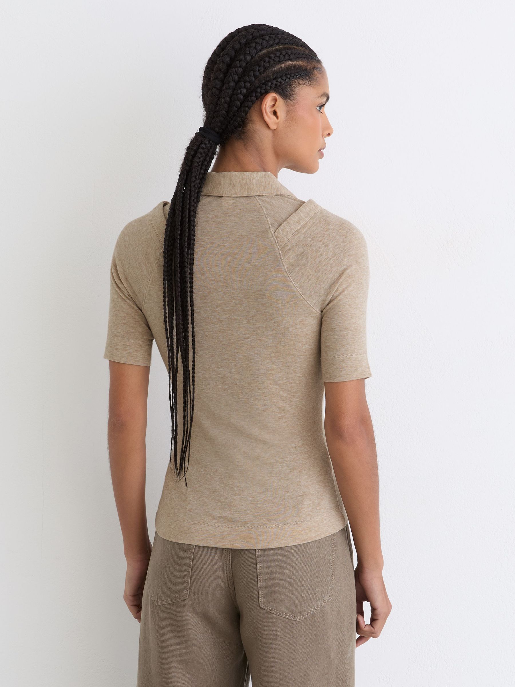 Collar-Insert Jersey-Knit Top with Wool in Oatmeal Neutral - image 5