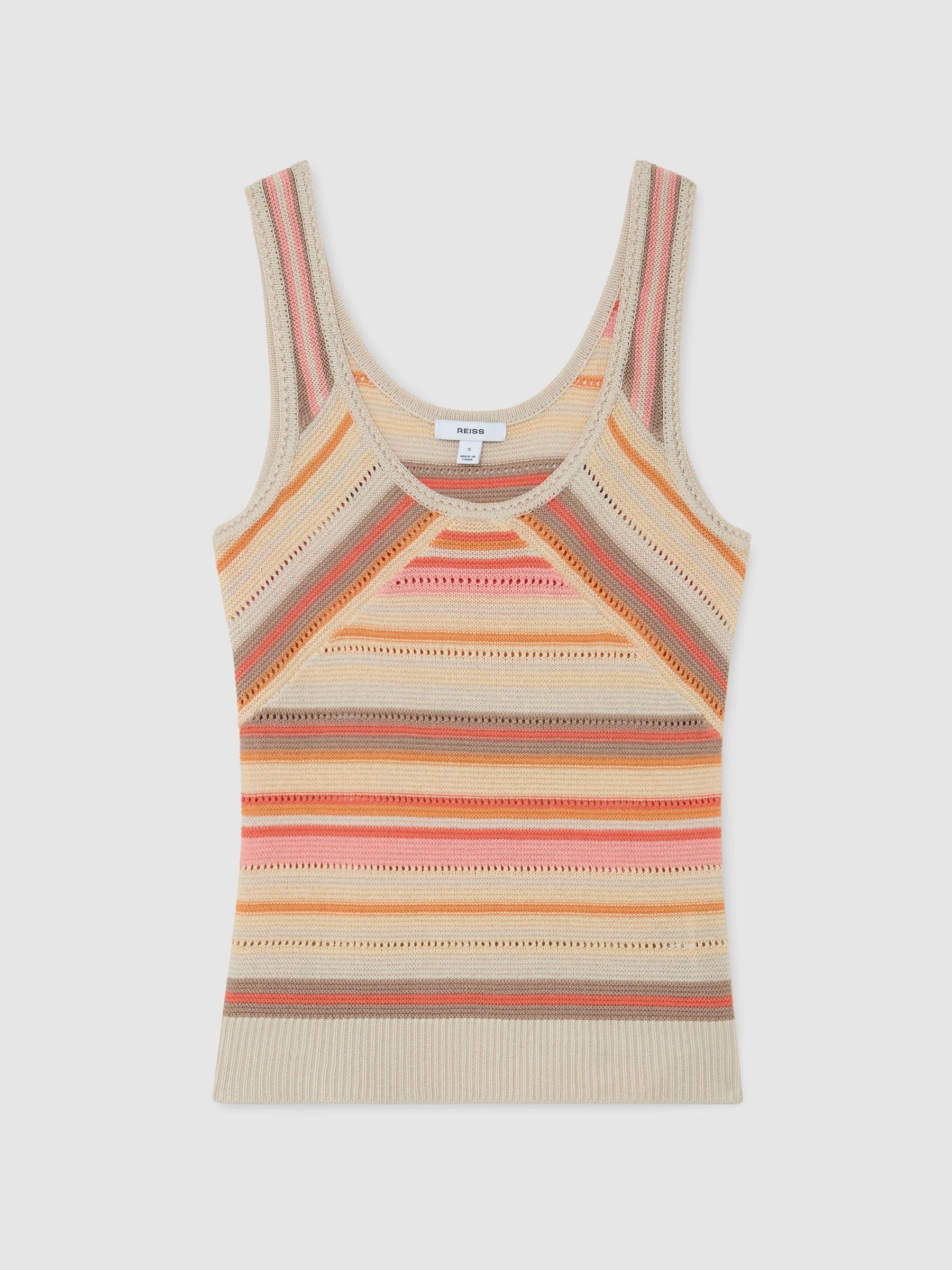 Striped Knit Scoop-Neck Vest in Neutral/Coral - Image 2 of 7