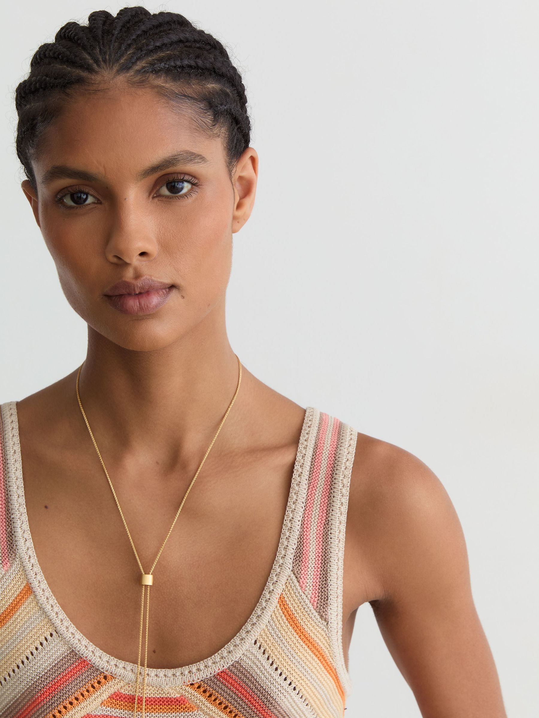 Striped Knit Scoop-Neck Vest in Neutral/Coral - Image 3 of 7