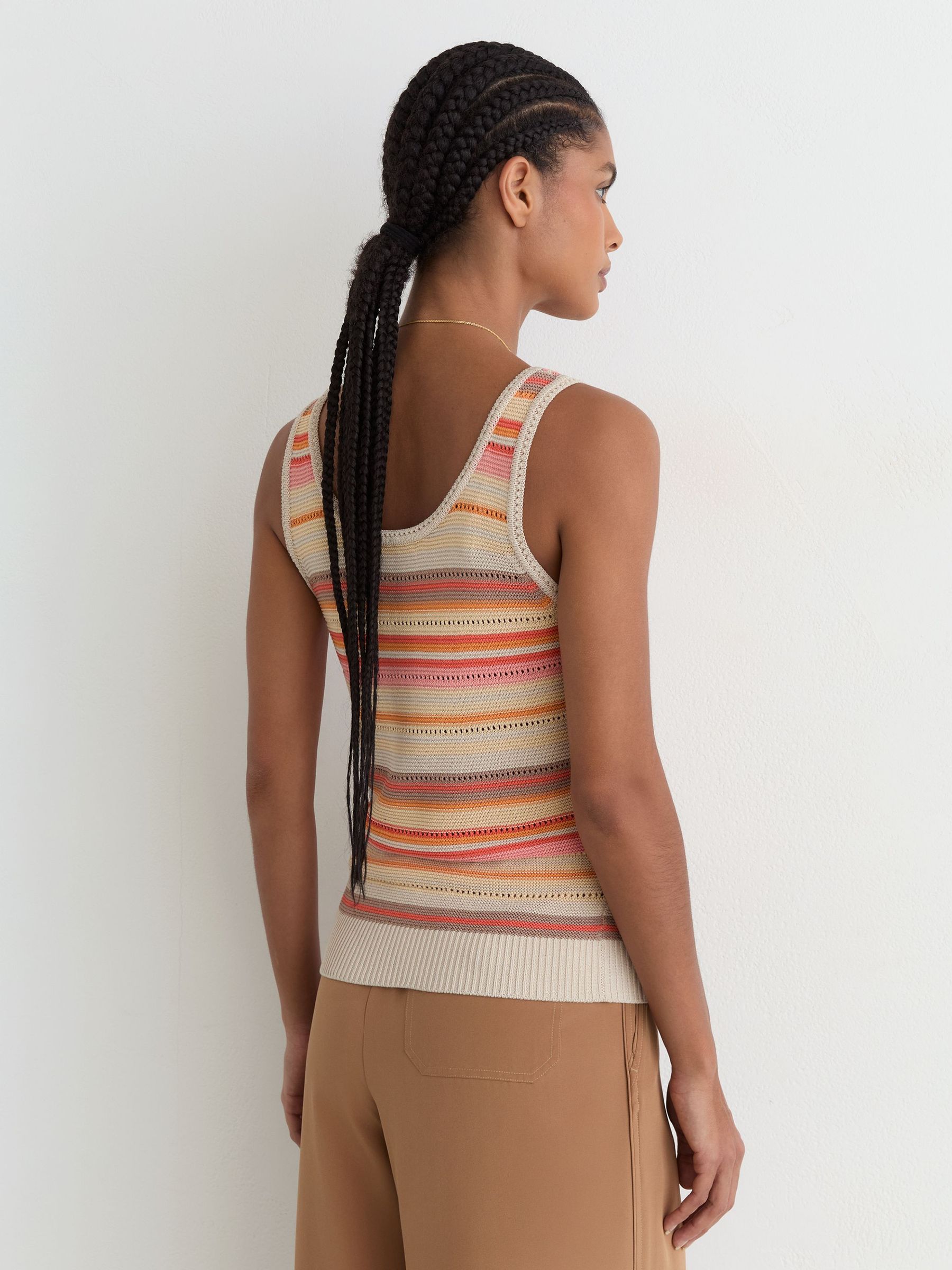 Striped Knit Scoop-Neck Vest in Neutral/Coral - Image 5 of 7