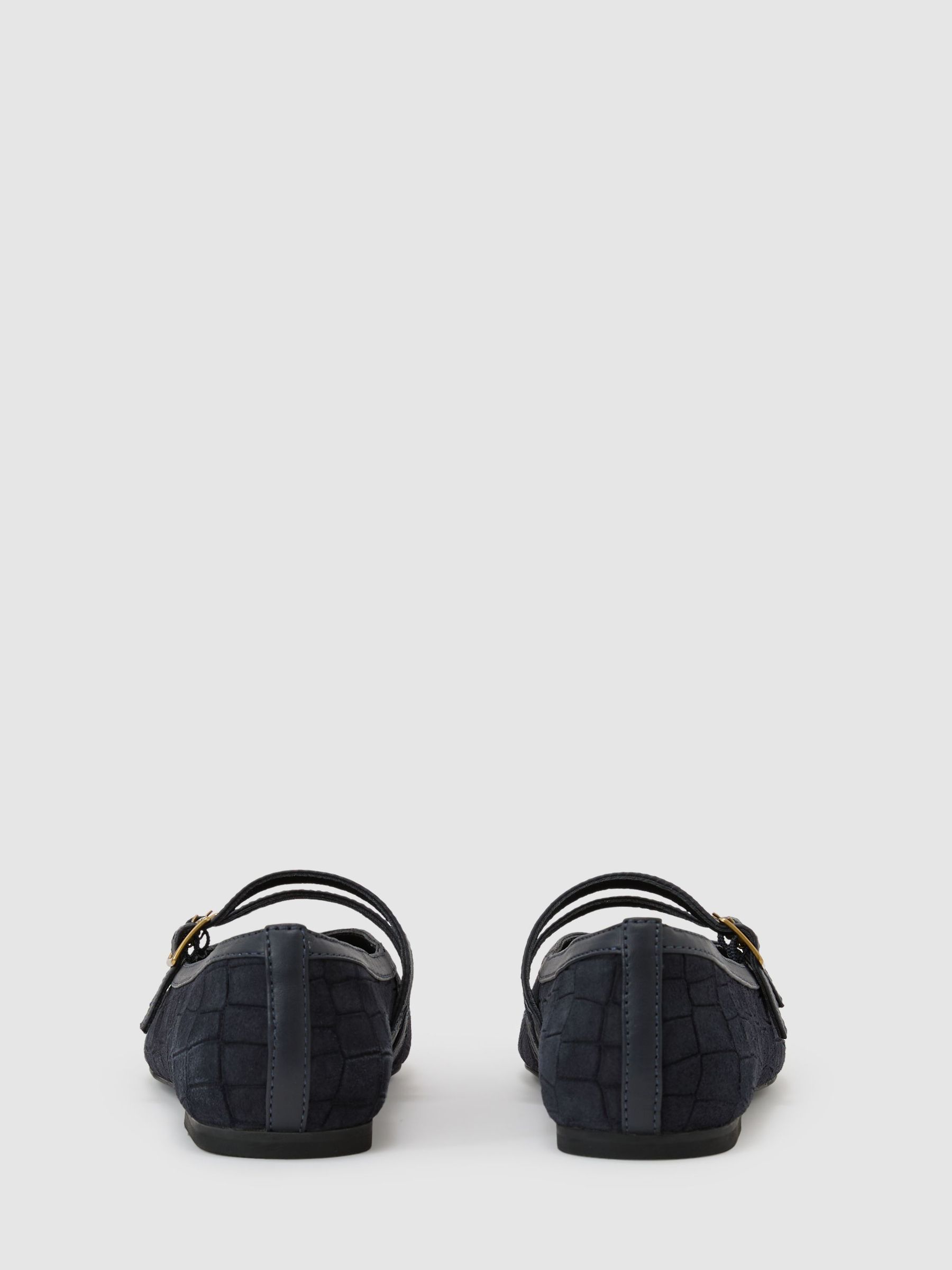 Suede Croc-Embossed Ballet Flats in Navy - Image 4 of 5