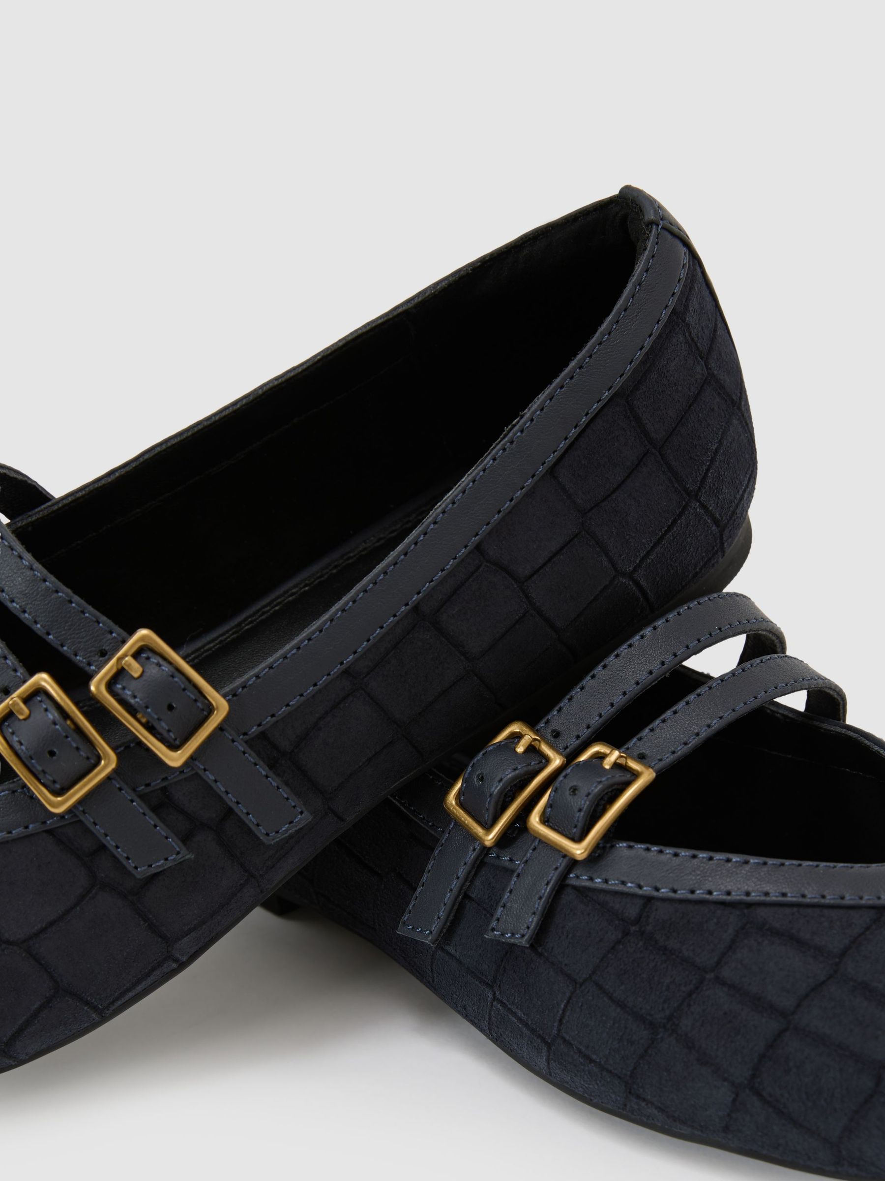 Suede Croc-Embossed Ballet Flats in Navy - Image 5 of 5