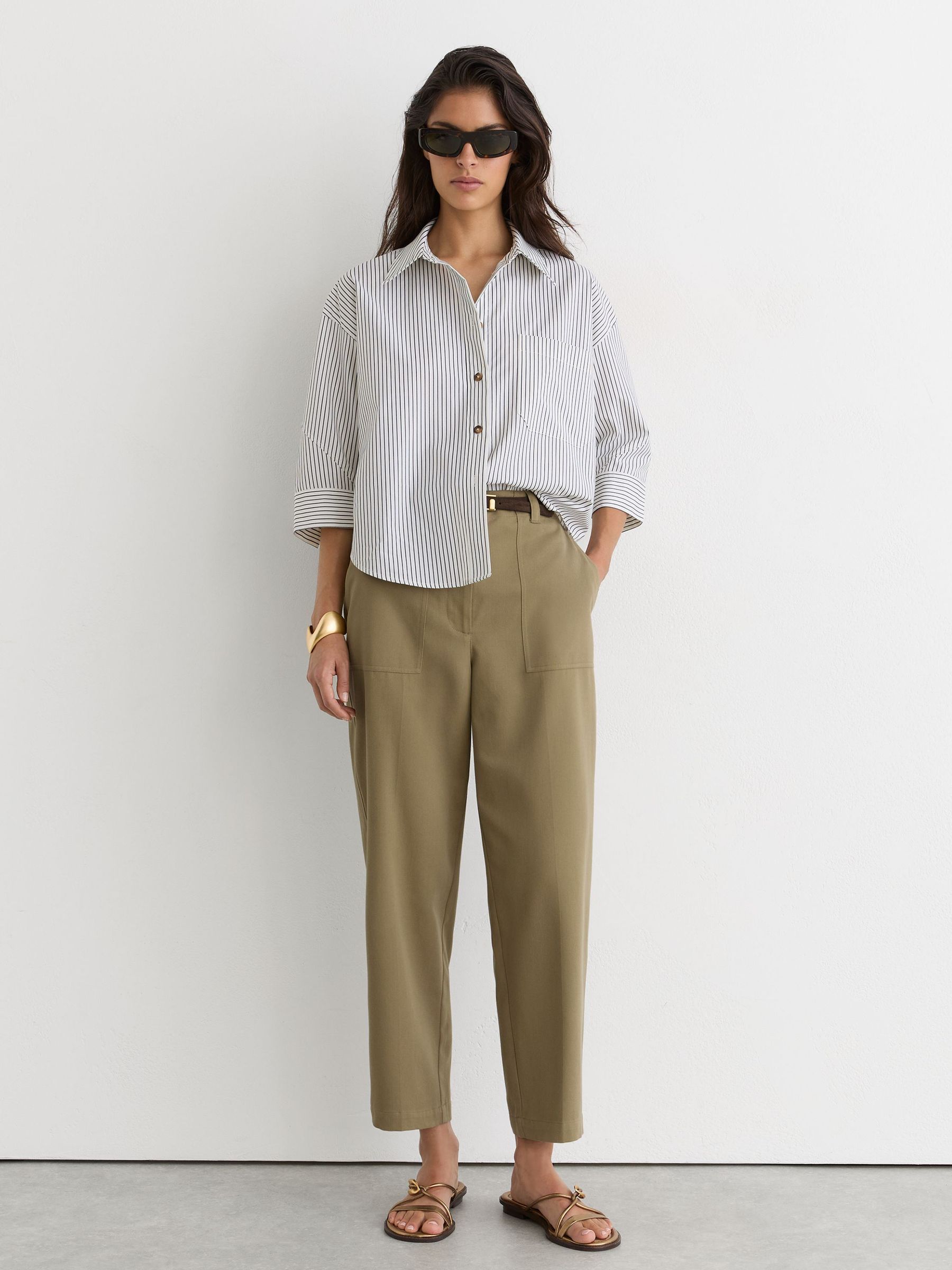 Cotton-Lyocell Tapered Trousers in Khaki Green - Image 1 of 7