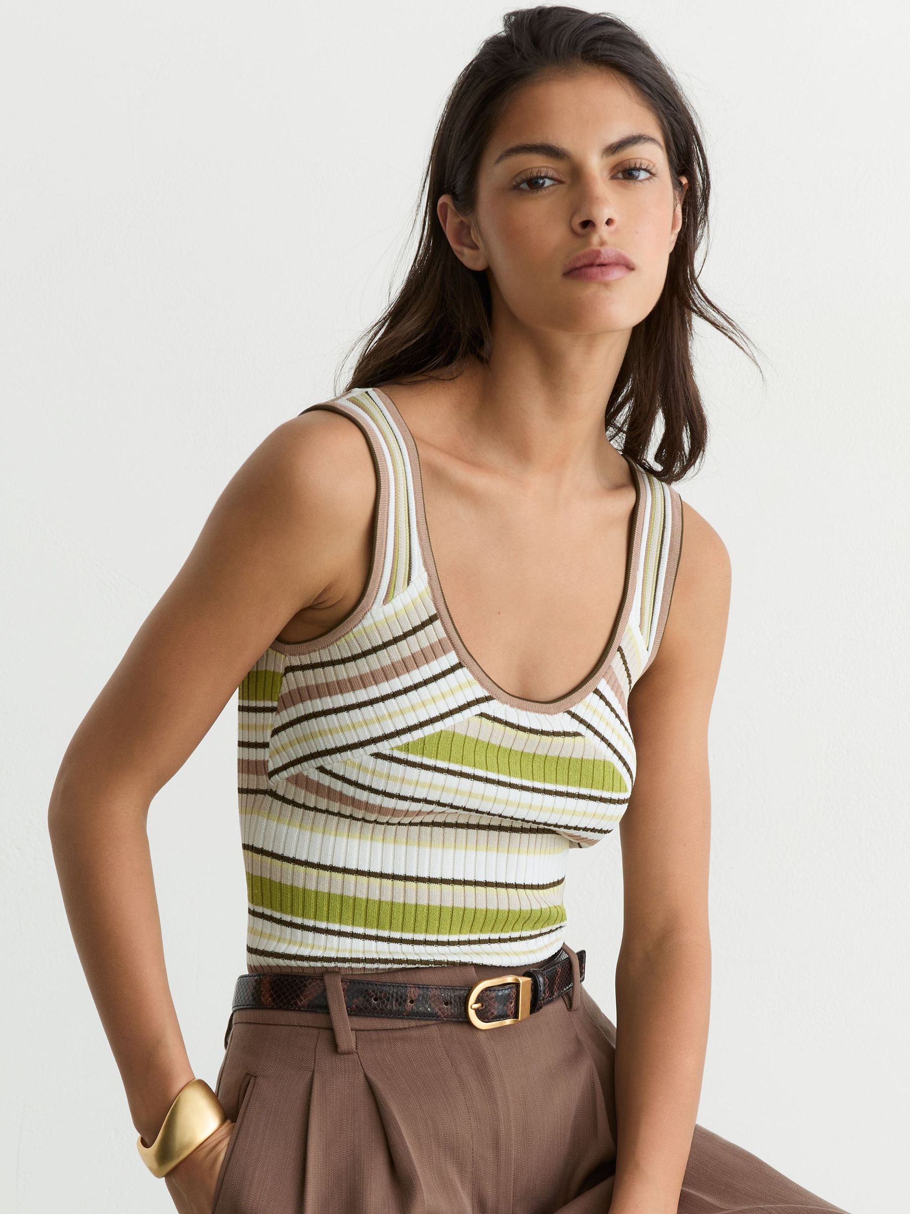 Striped Rib-Knit Vest in White/Green - image 4