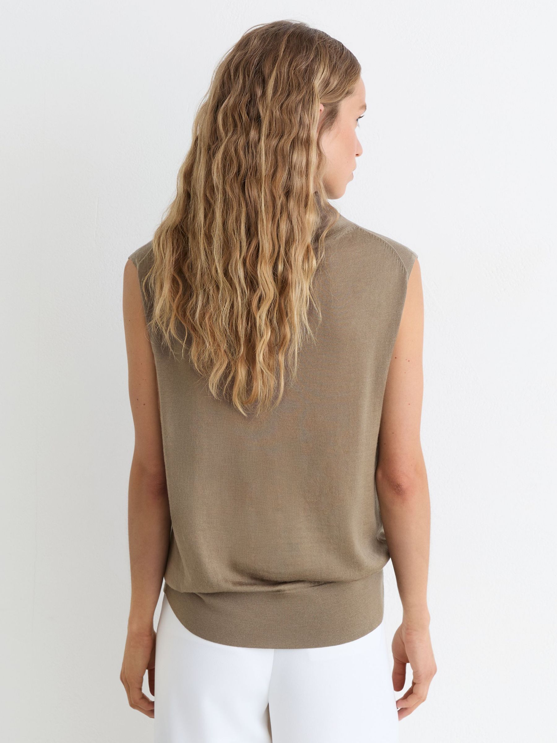 Wool Funnel-Neck Sleeveless Knit Top in Khaki Green - Image 4 of 5