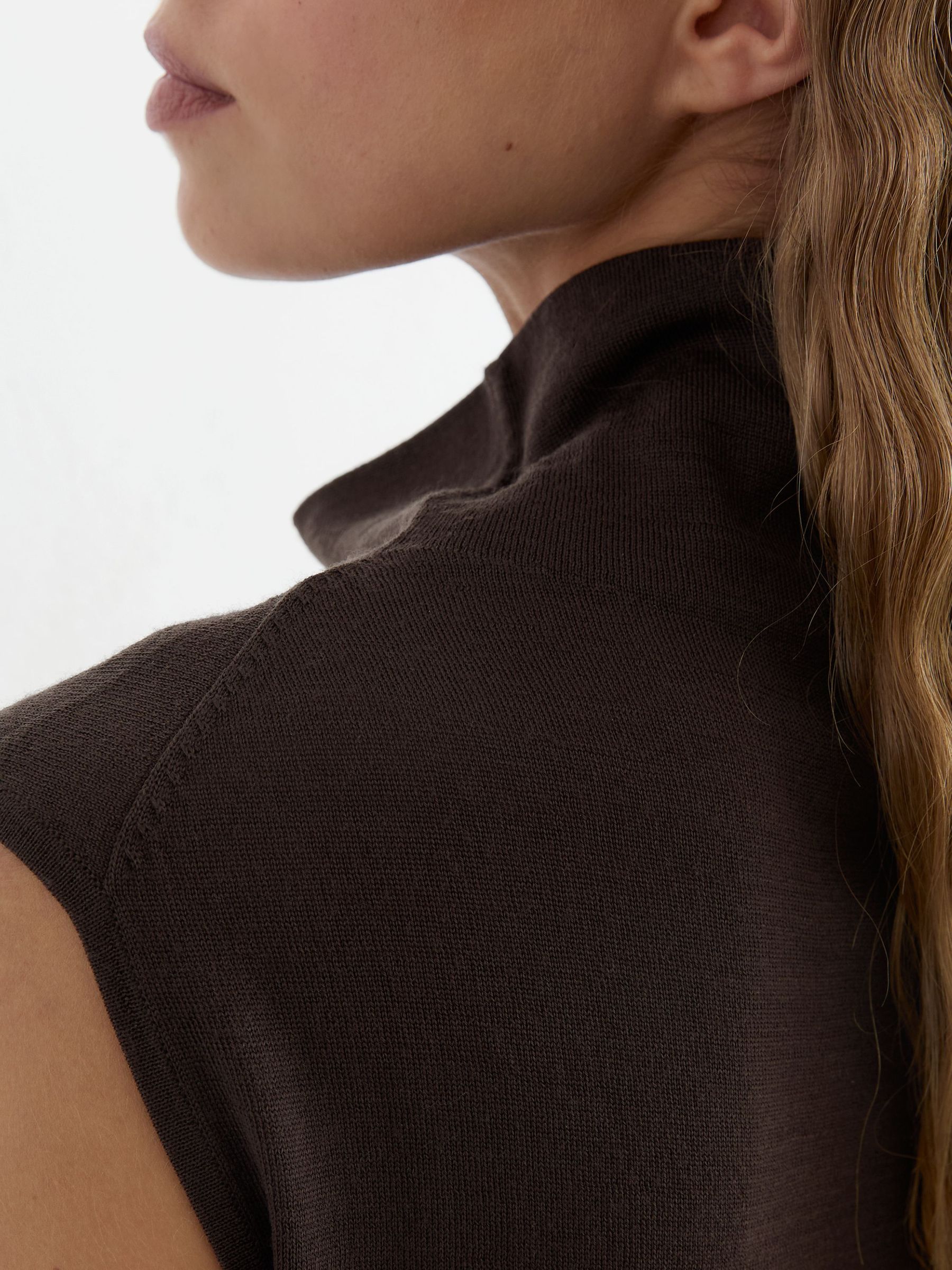 Wool Funnel-Neck Sleeveless Knit Top in Chocolate Brown - image 5