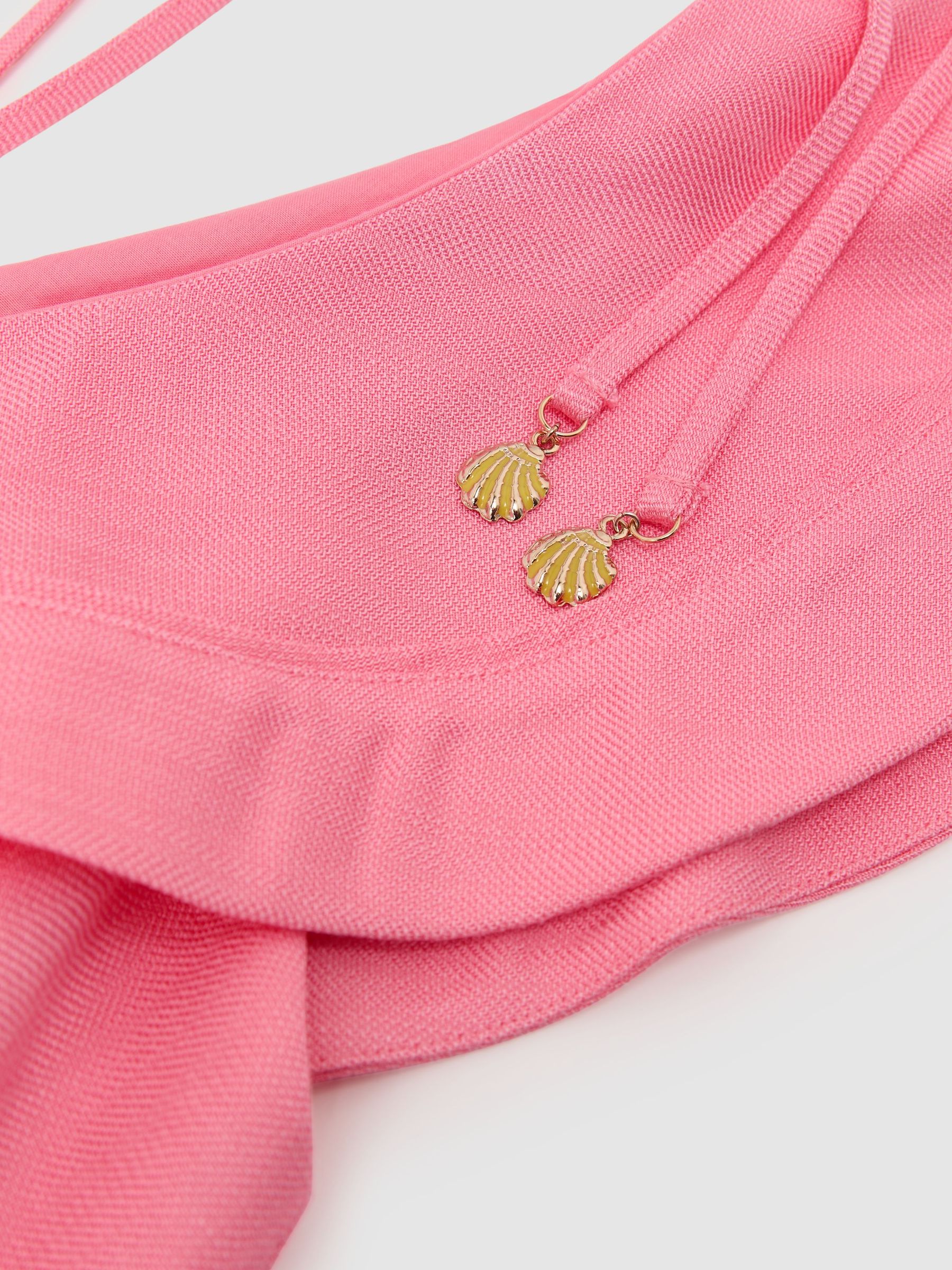 Ruffle Tie-Neck Keyhole Midi Dress in Pink - image 2