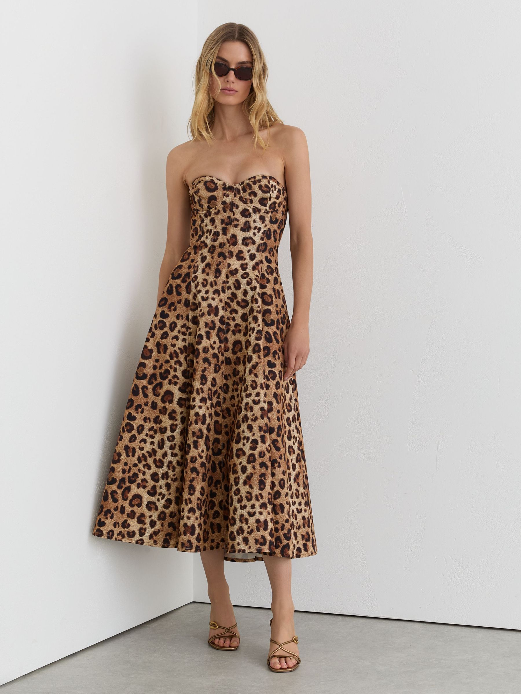 Strapless Leopard-Print Corset Midi Dress in Neutral - image 2