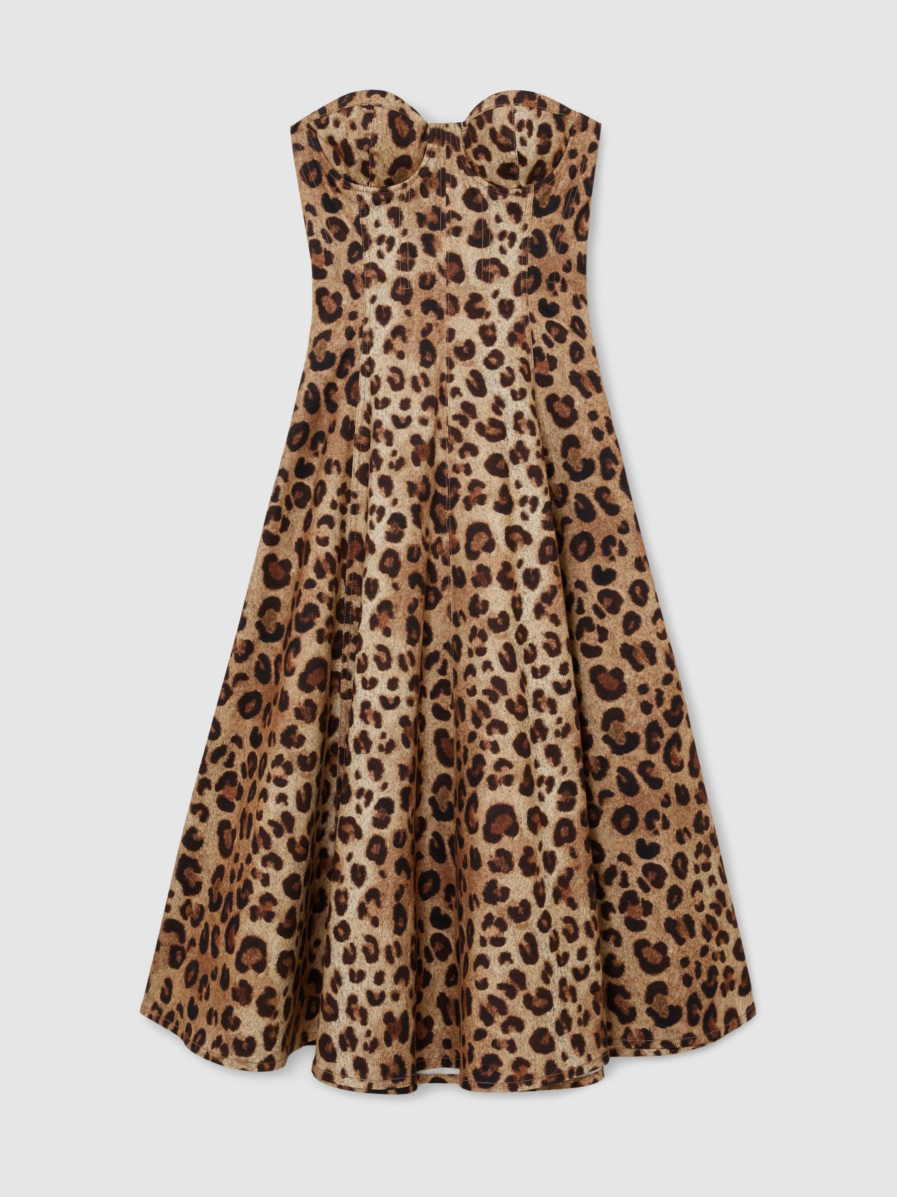 Strapless Leopard-Print Corset Midi Dress in Neutral - image 1