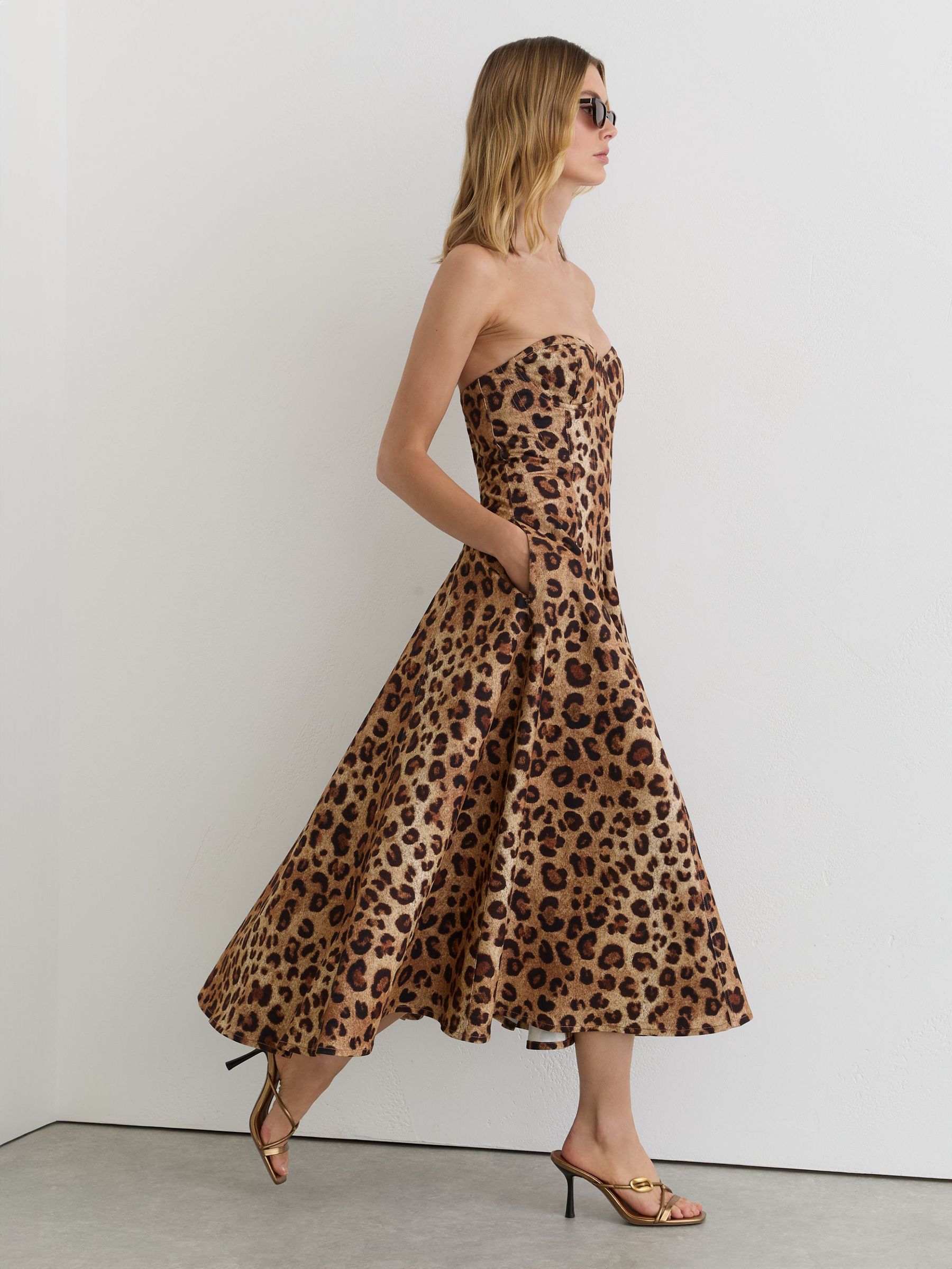 Strapless Leopard-Print Corset Midi Dress in Neutral - image 4
