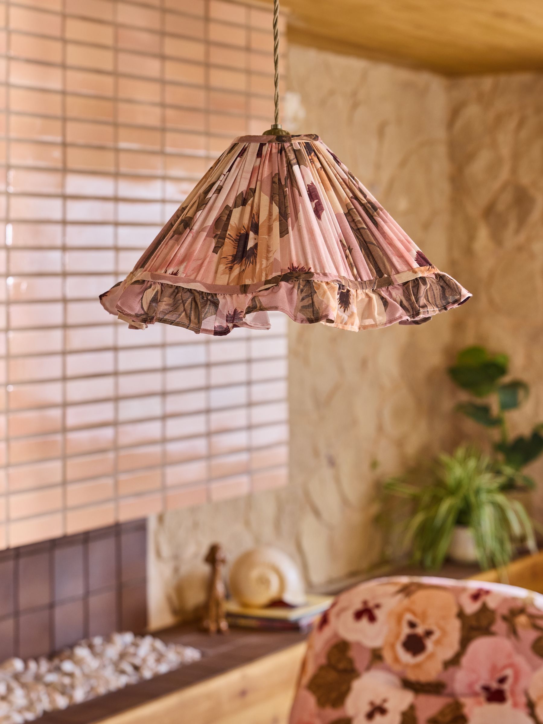 Poodle & Blonde Pink Floral Print Easy Fit Shade Ceiling Light - Image 2 of 6