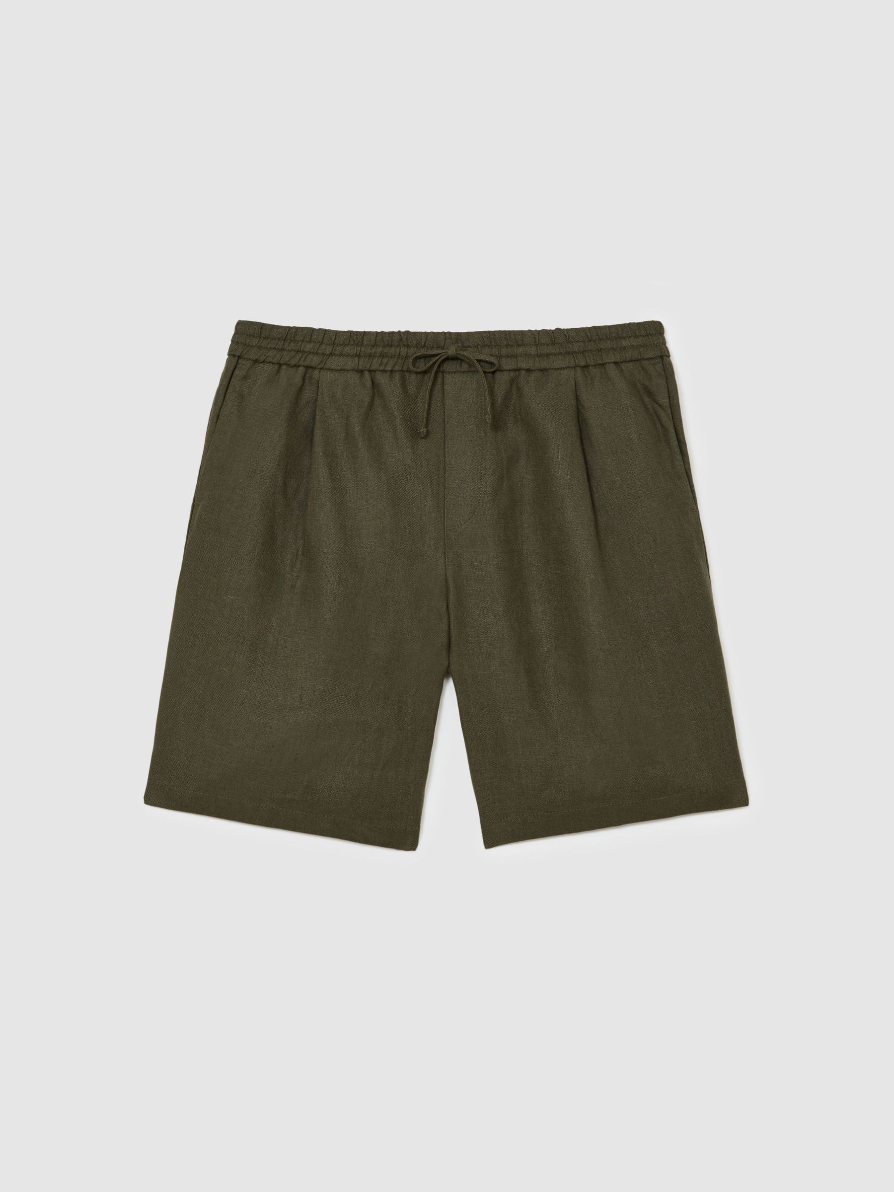 Linen Drawstring Shorts in Thyme Green - image 1