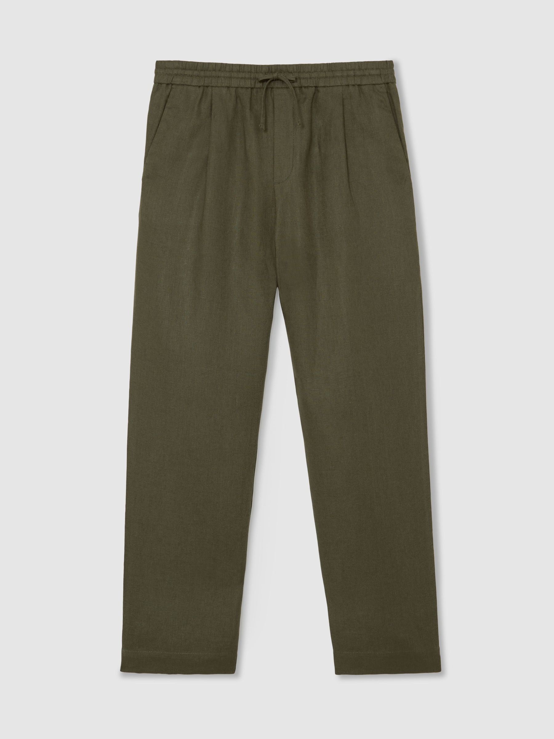 Linen Relaxed-Fit Drawstring Trousers in Ivy Green - image 1
