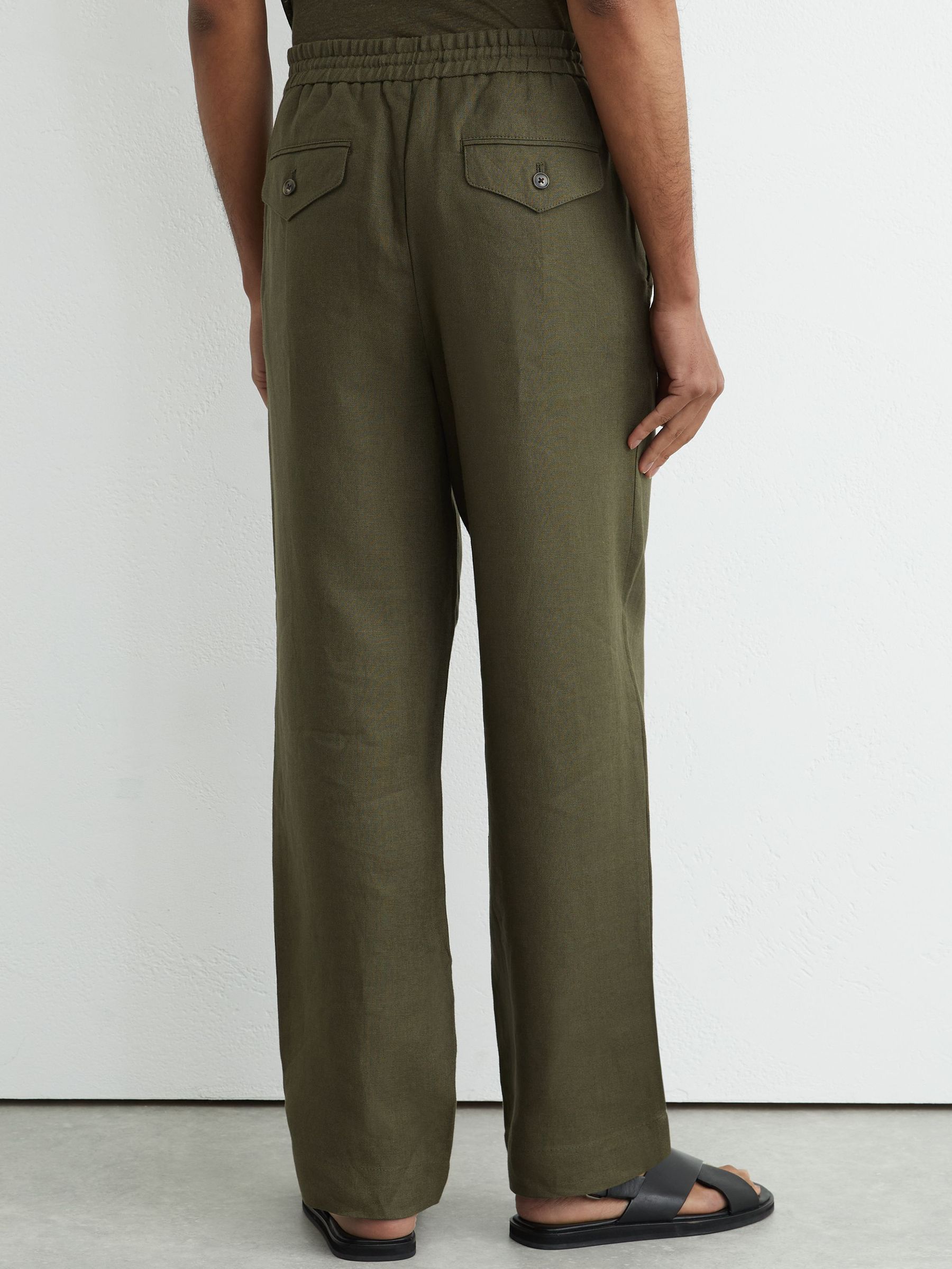 Linen Relaxed-Fit Drawstring Trousers in Ivy Green - Image 4 of 5