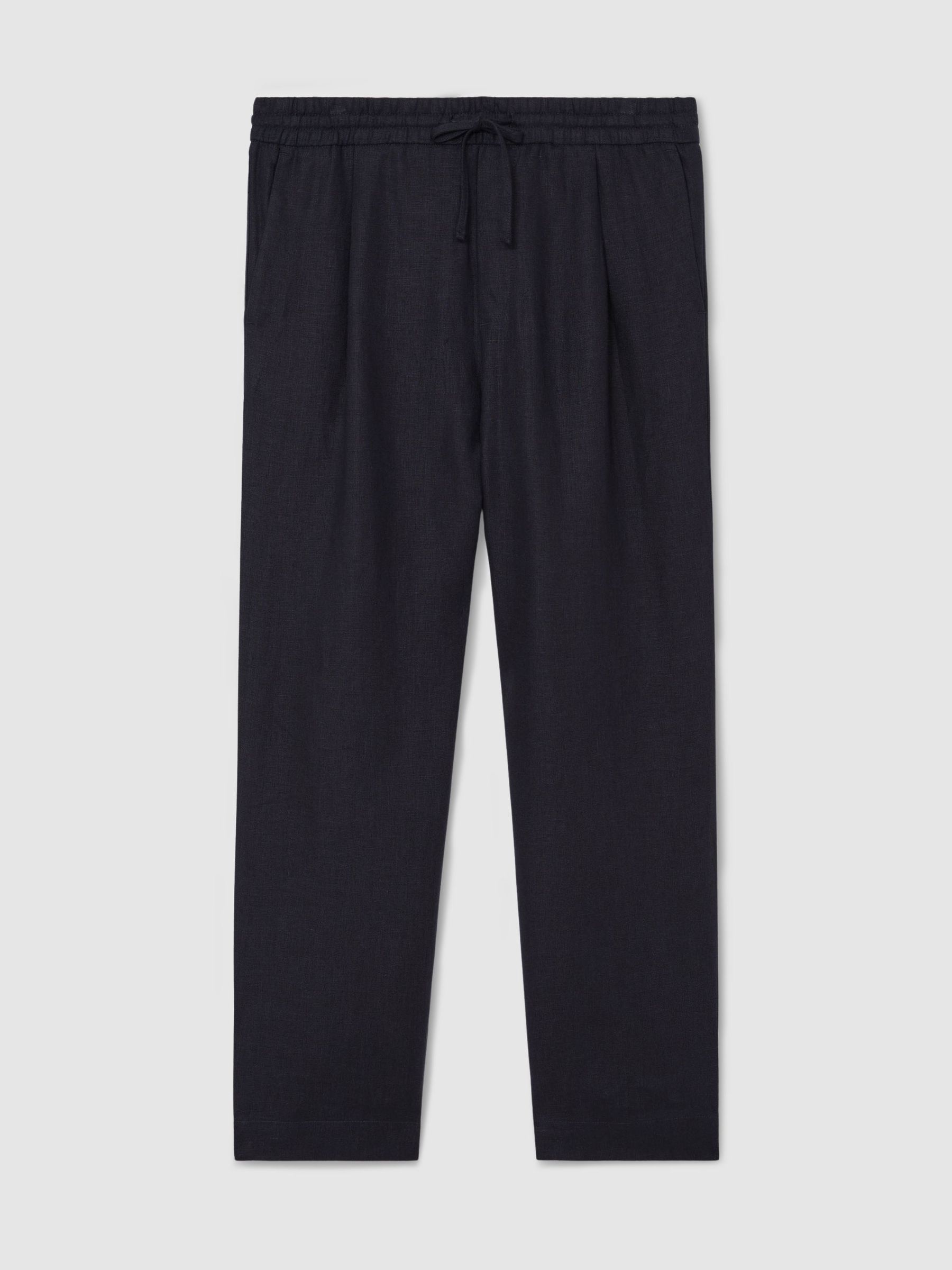 Linen Relaxed-Fit Drawstring Trousers in Navy - image 1