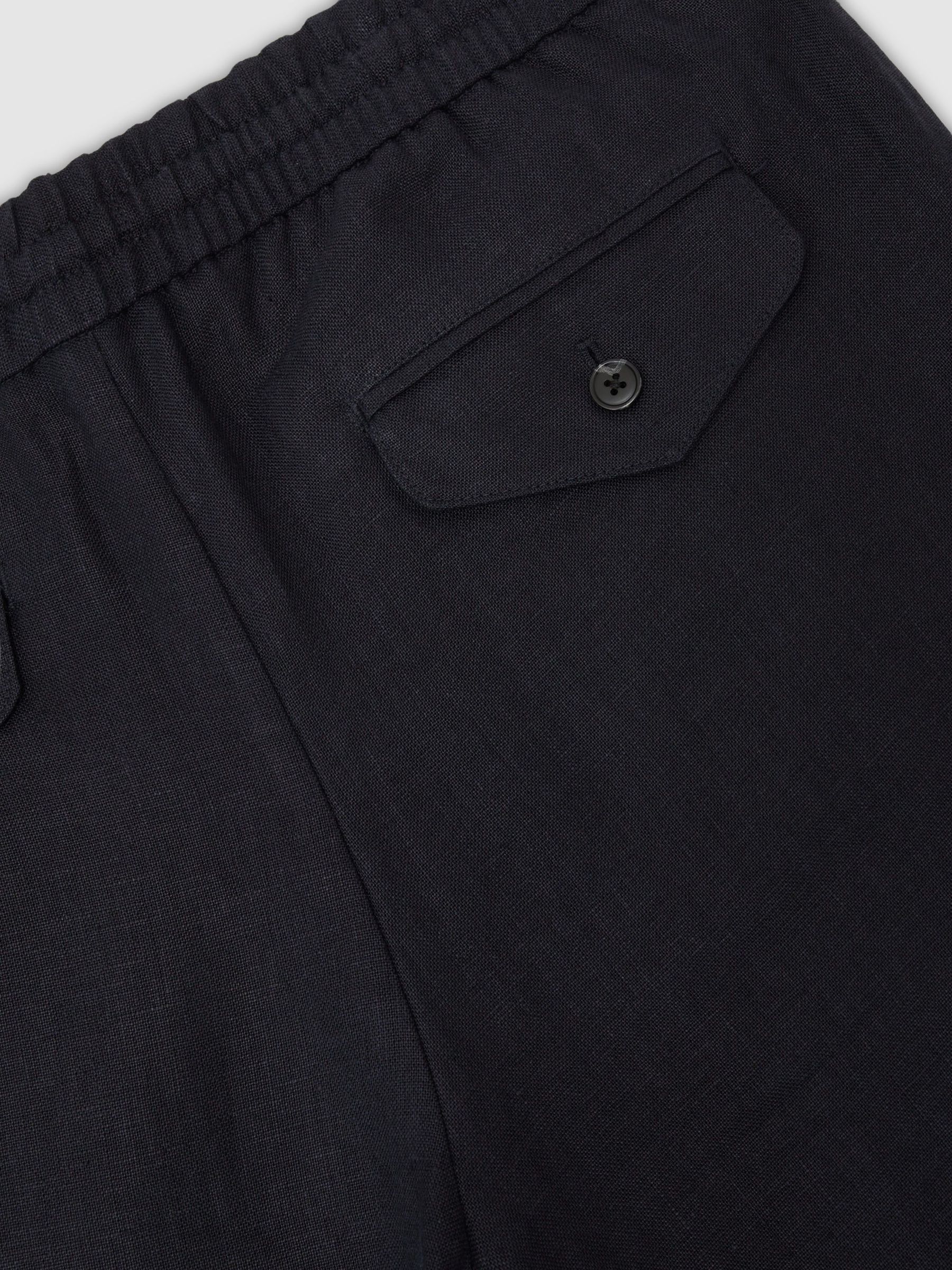 Linen Relaxed-Fit Drawstring Trousers in Navy - image 3