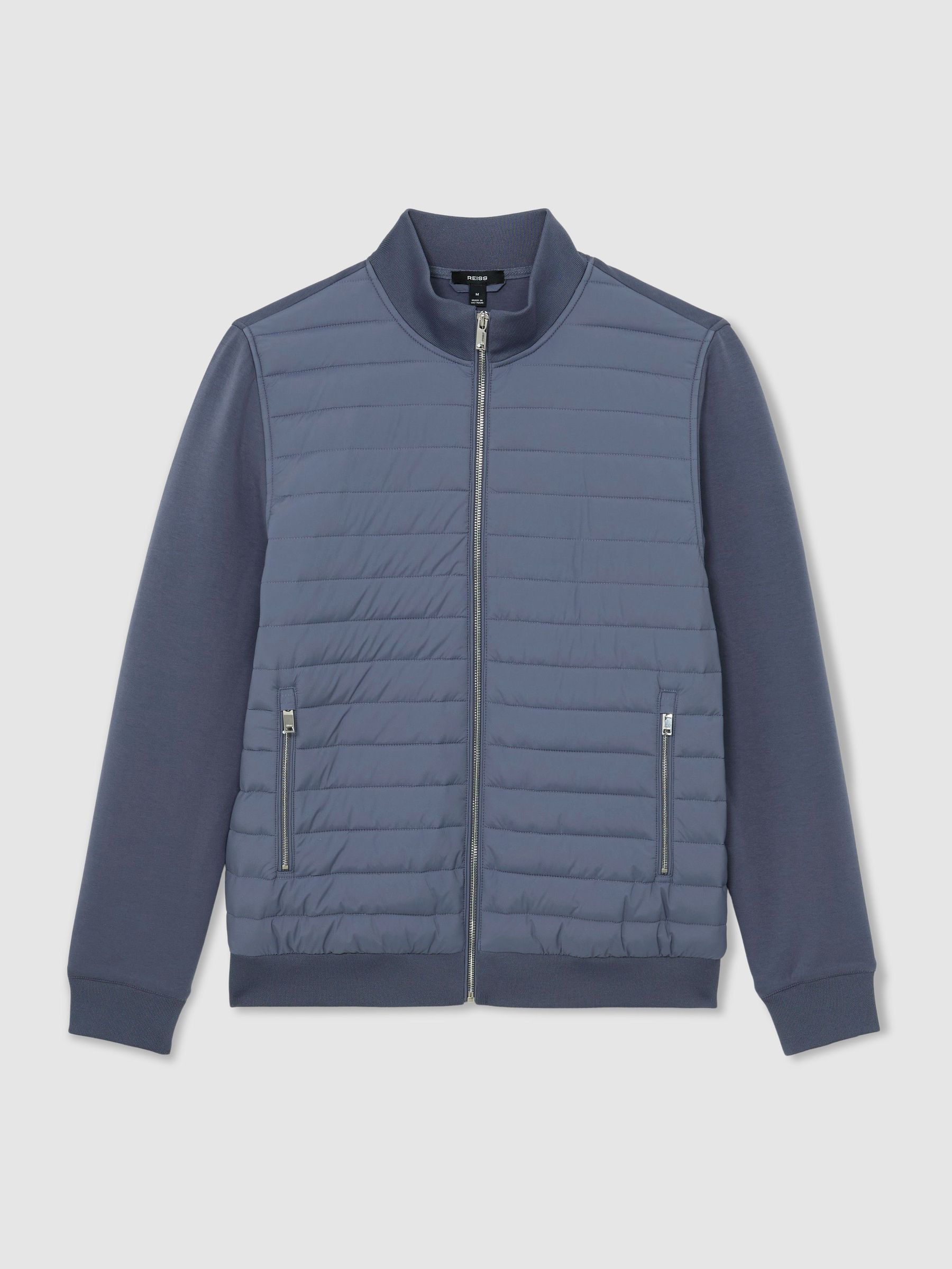 Hybrid Quilt and Interlock Zip Jacket in Airforce Blue - Image 2 of 6