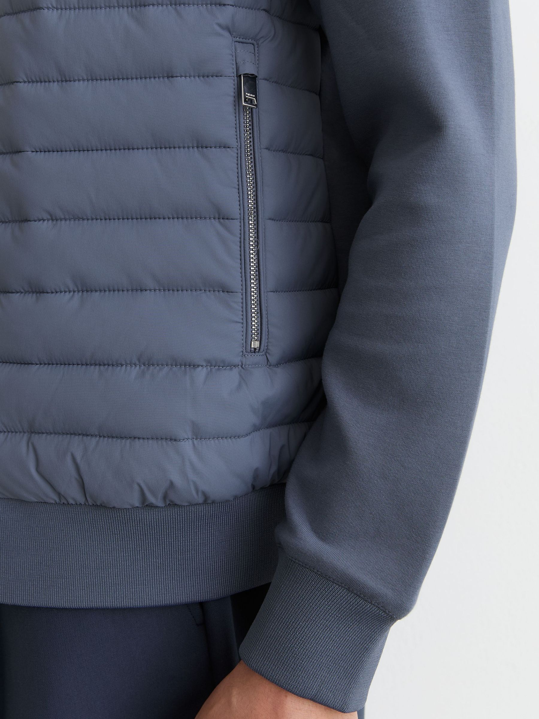 Hybrid Quilt and Interlock Zip Jacket in Airforce Blue - Image 3 of 6