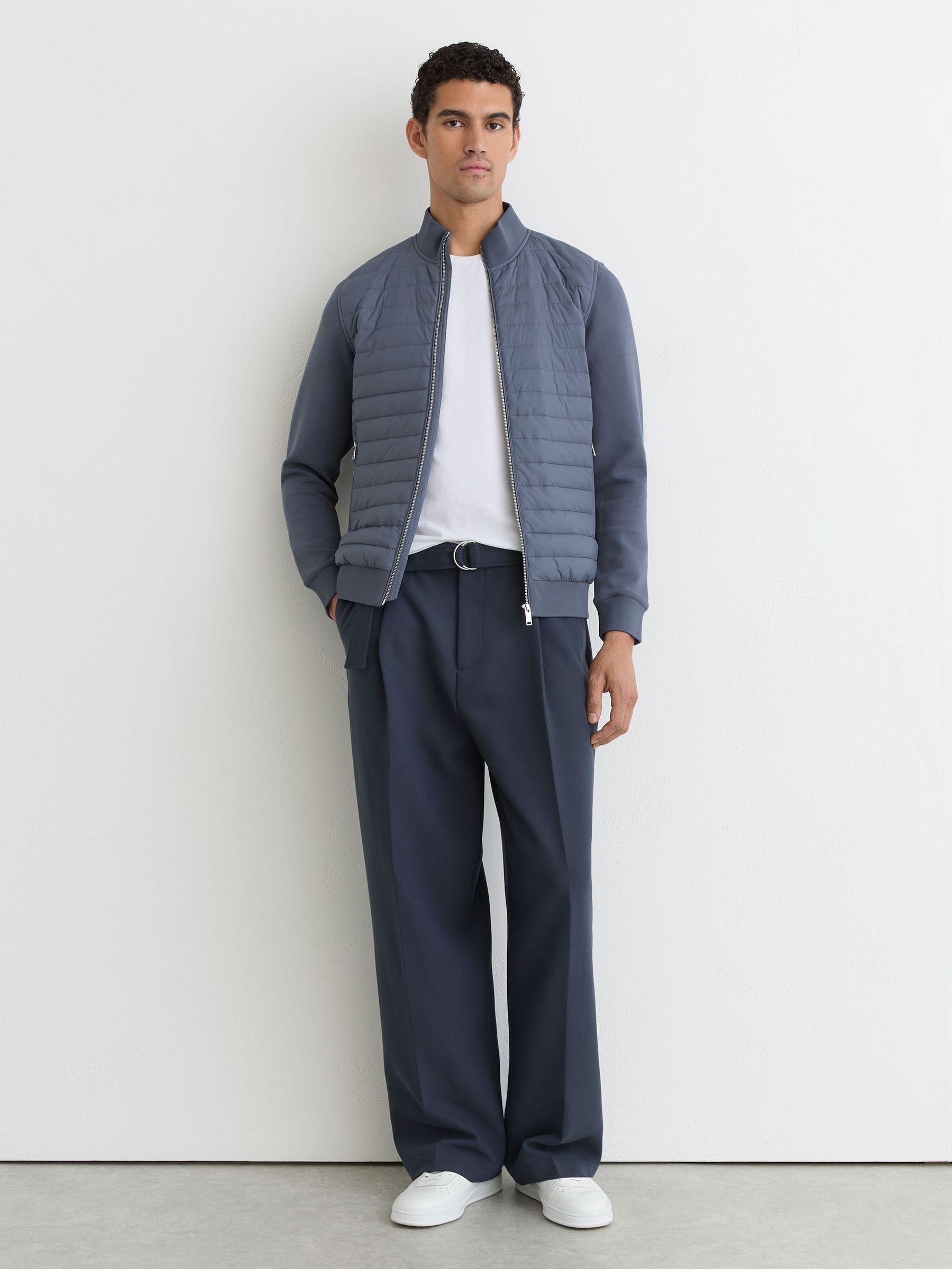 Hybrid Quilt and Interlock Zip Jacket in Airforce Blue - Image 5 of 6