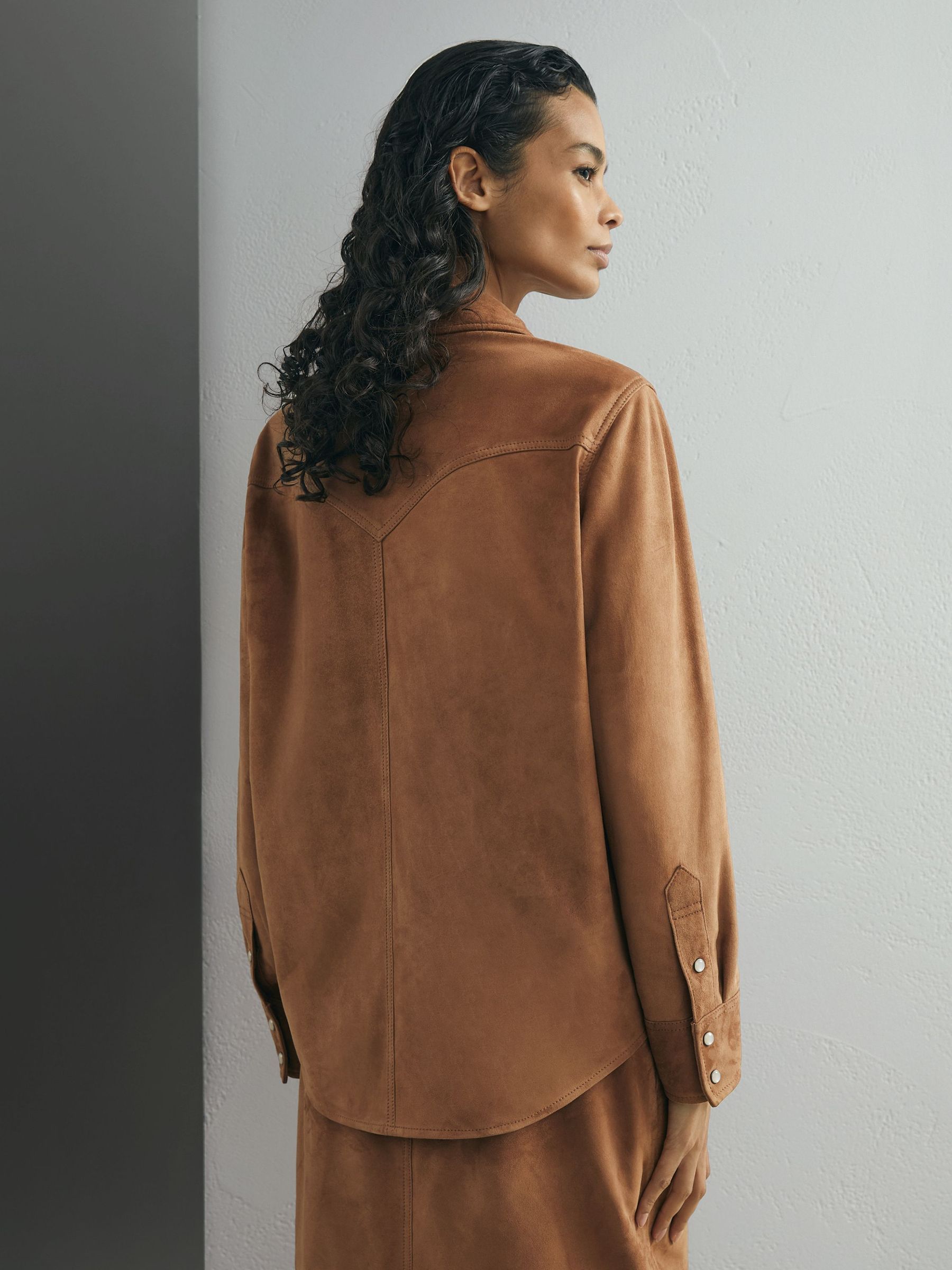 Atelier Suede Western Press-Stud Shirt in Tan - image 3