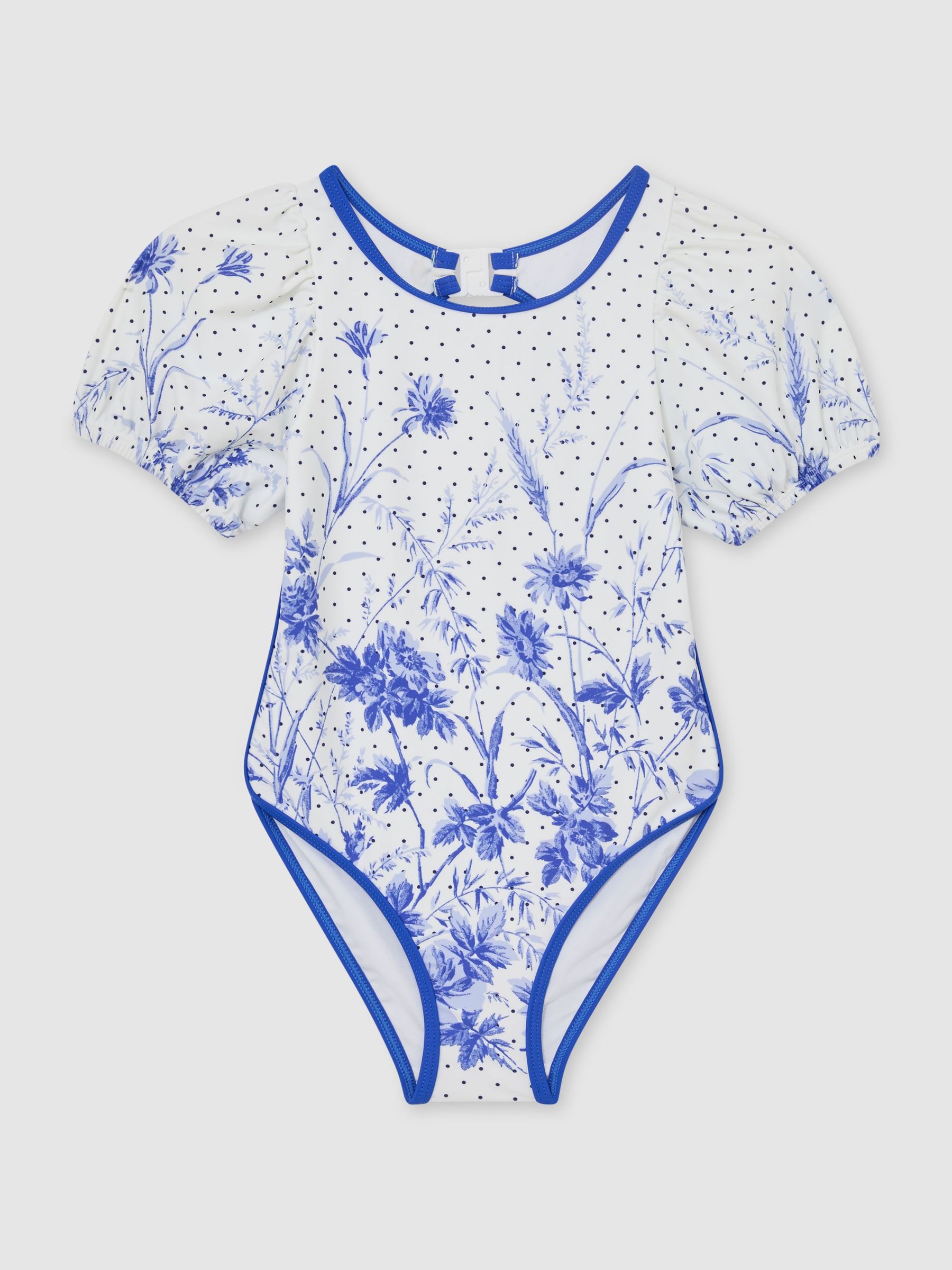 Floral Print Puff Sleeve Swimsuit