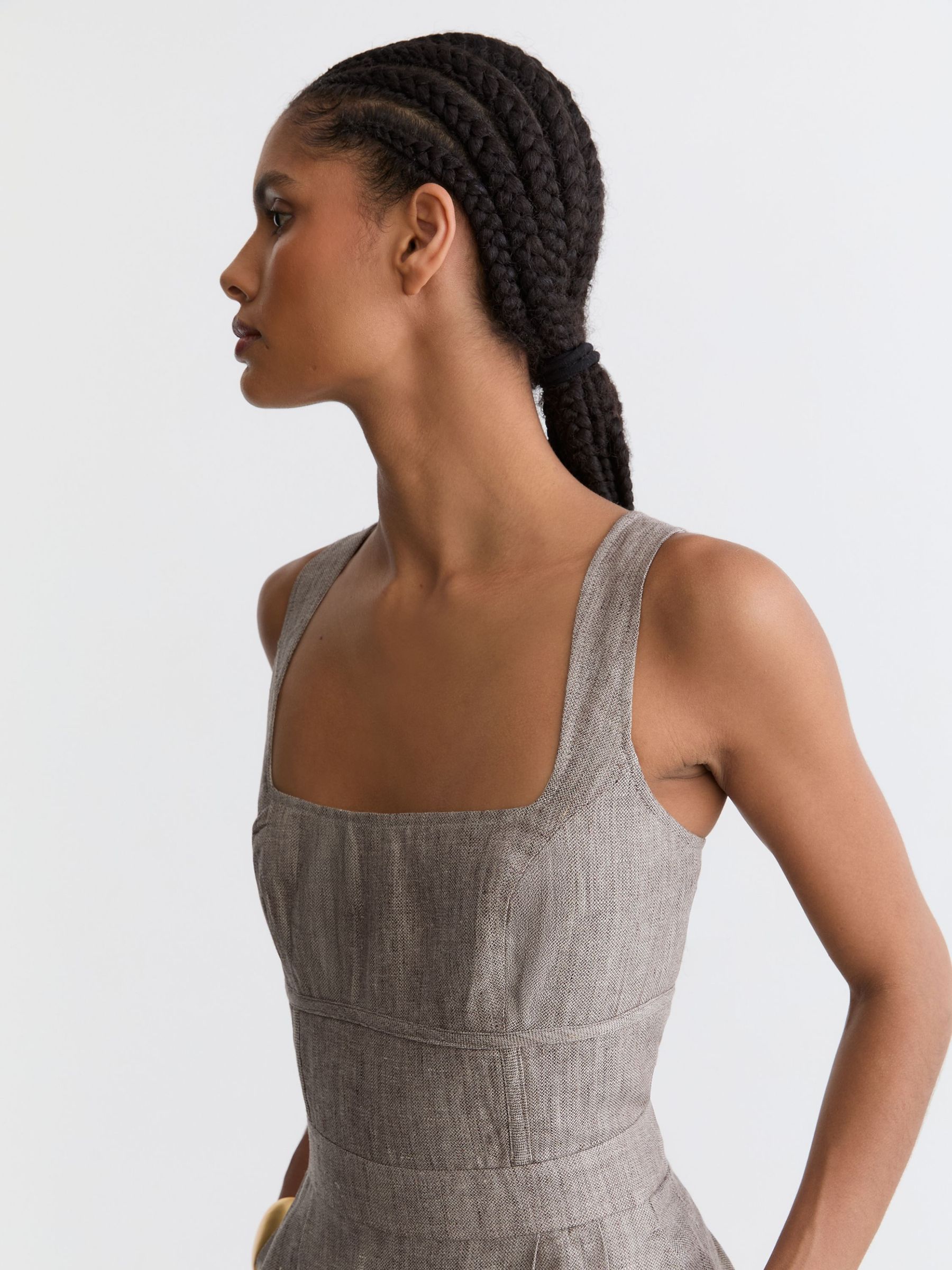 Petite Linen Structured Wide-Leg Jumpsuit in Neutral - Image 5 of 10