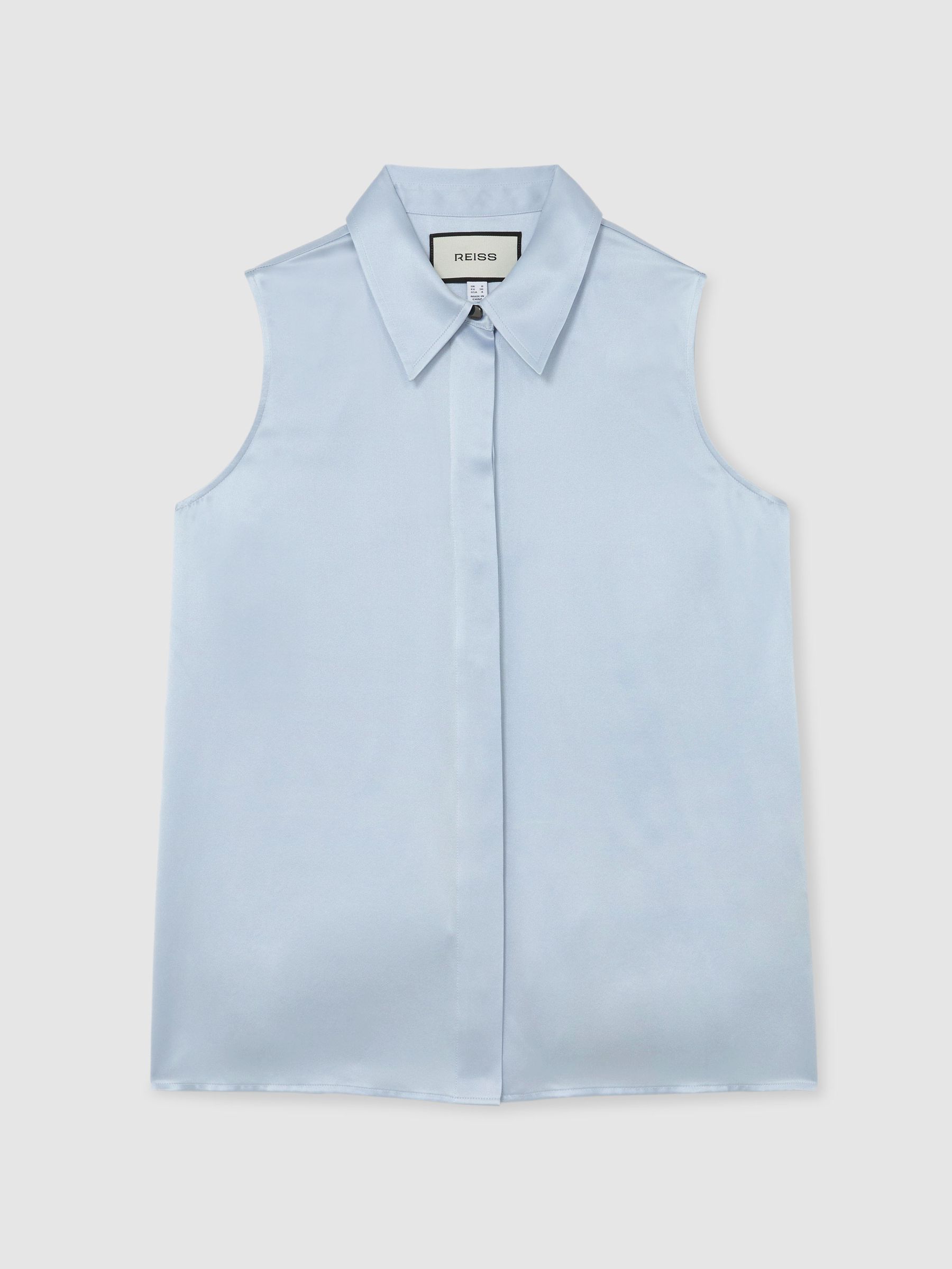 Silk Sleeveless Shirt in Light Blue - Image 2 of 7