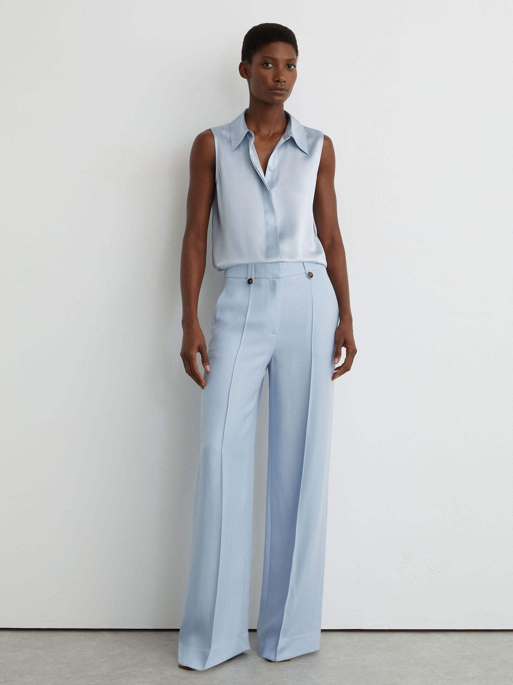 Silk Sleeveless Shirt in Light Blue - Image 3 of 7