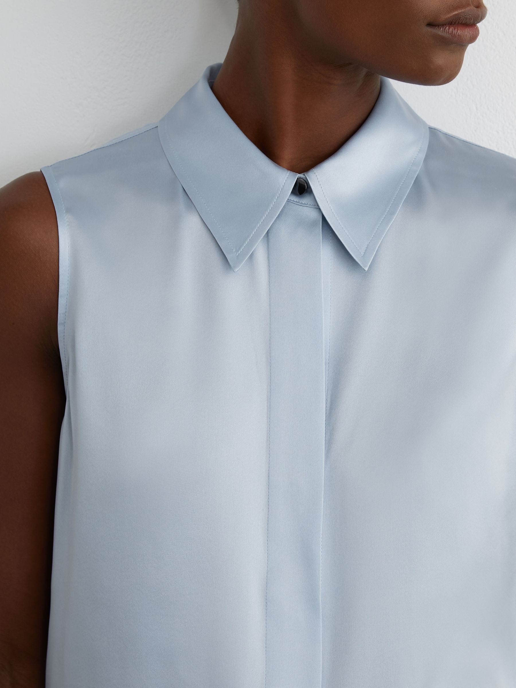 Silk Sleeveless Shirt in Light Blue - Image 4 of 7