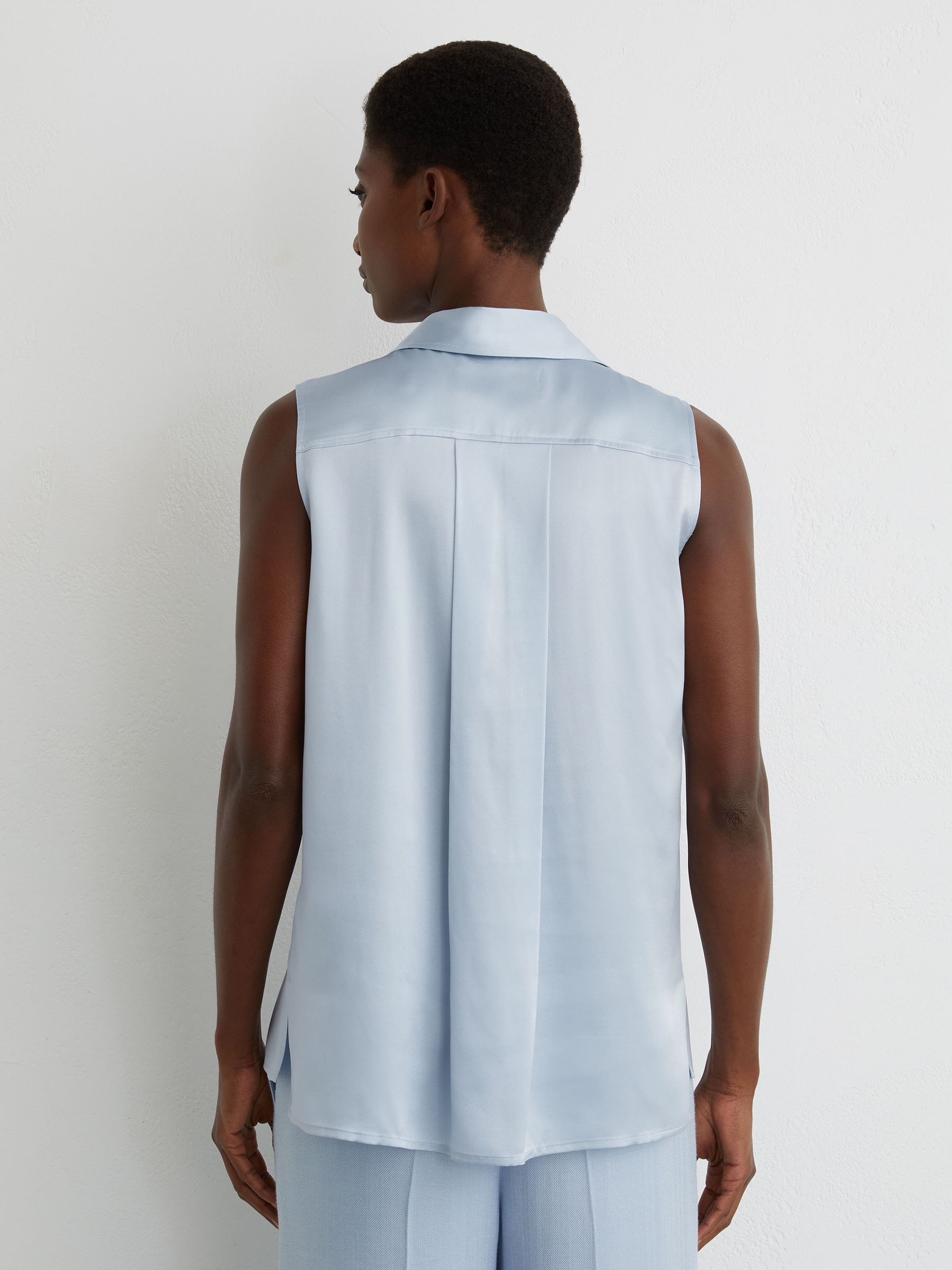 Silk Sleeveless Shirt in Light Blue - Image 6 of 7
