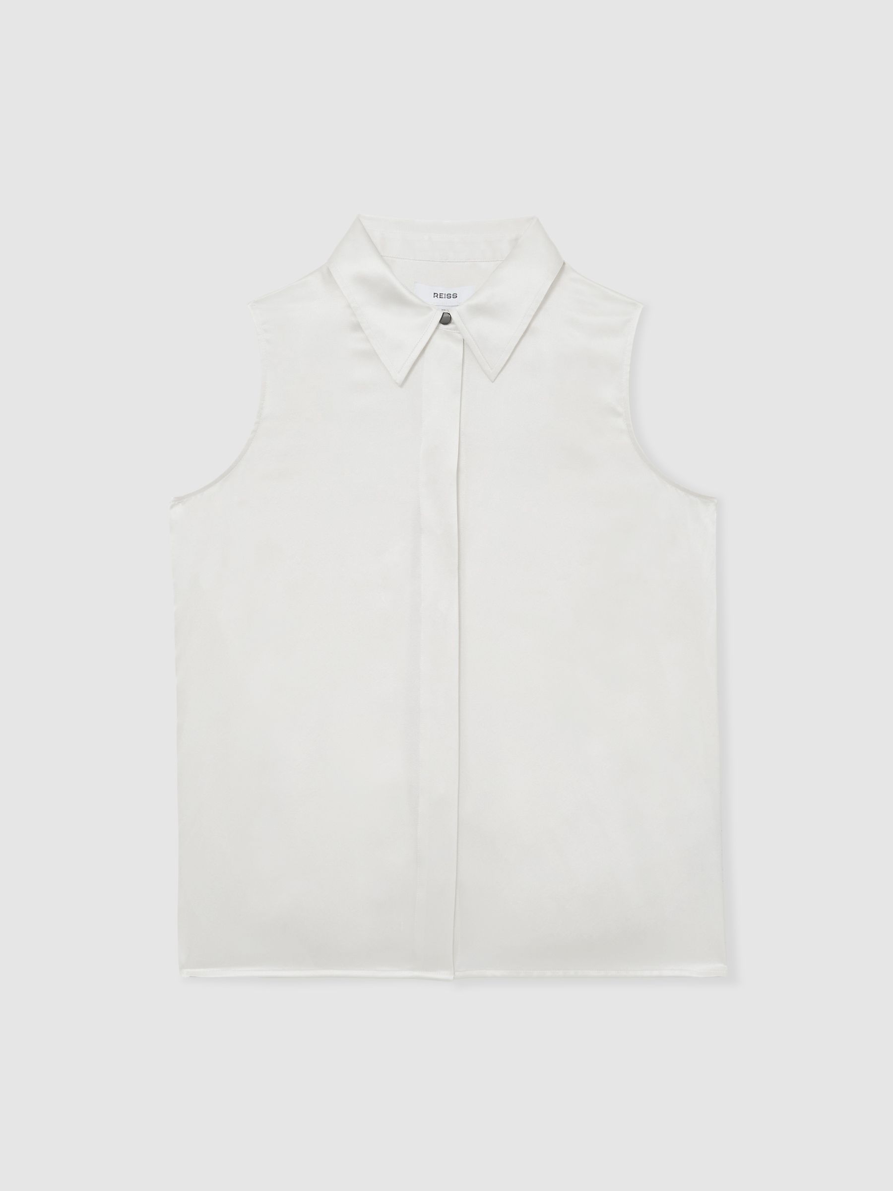 Silk Sleeveless Shirt in Ivory - Image 2 of 6