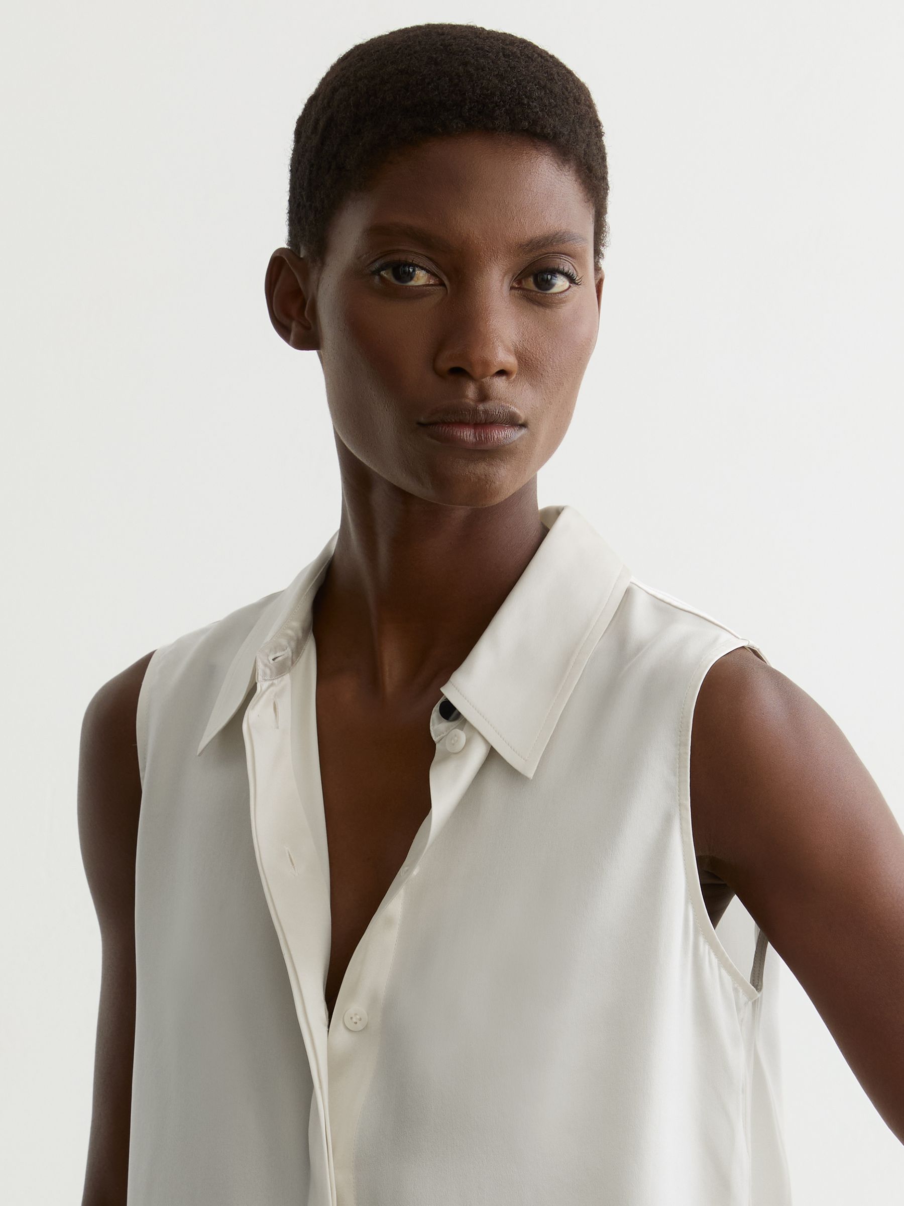 Silk Sleeveless Shirt in Ivory - image 5