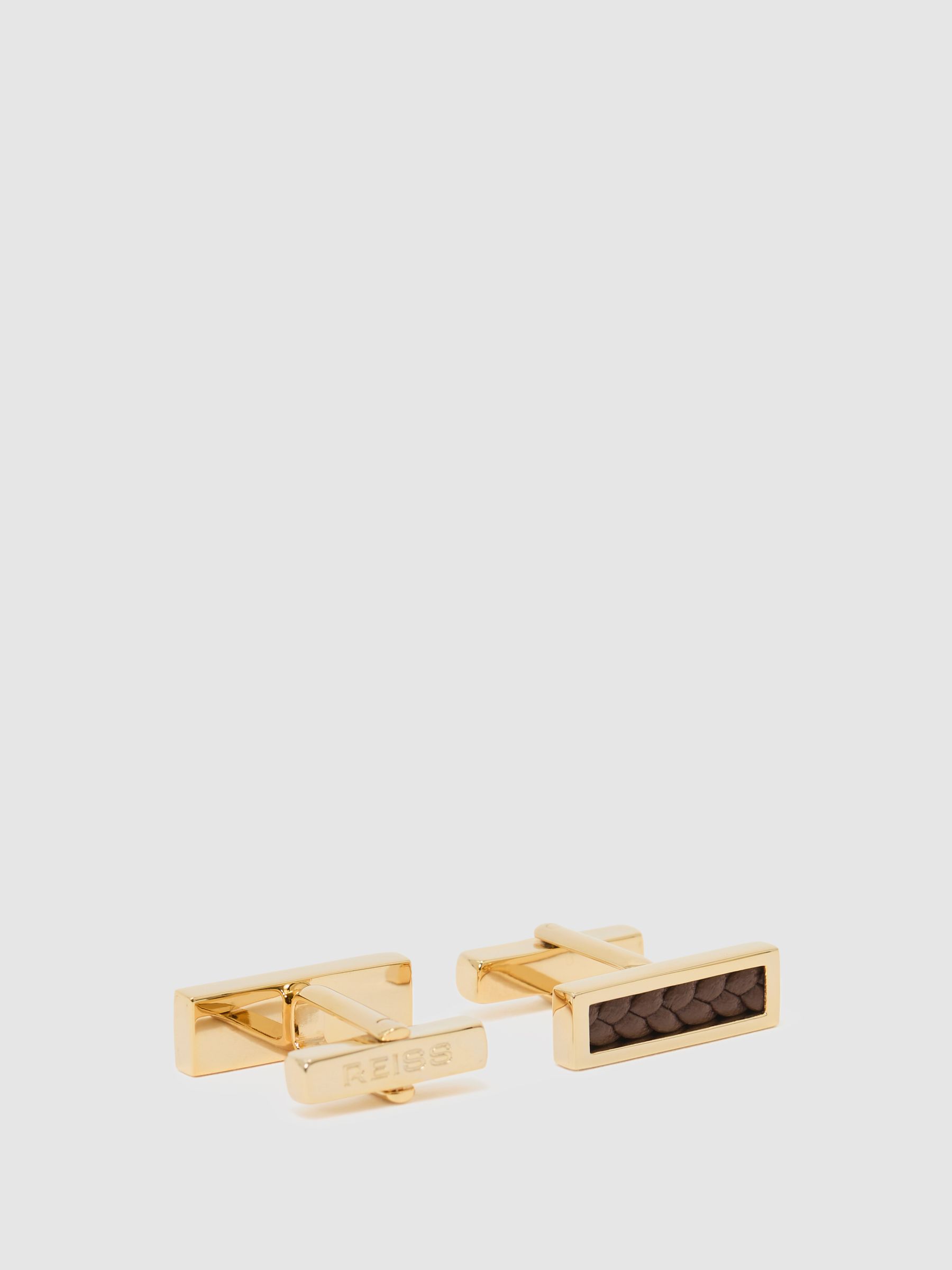 Bar Cufflinks in Gold/ Brown - Image 2 of 3