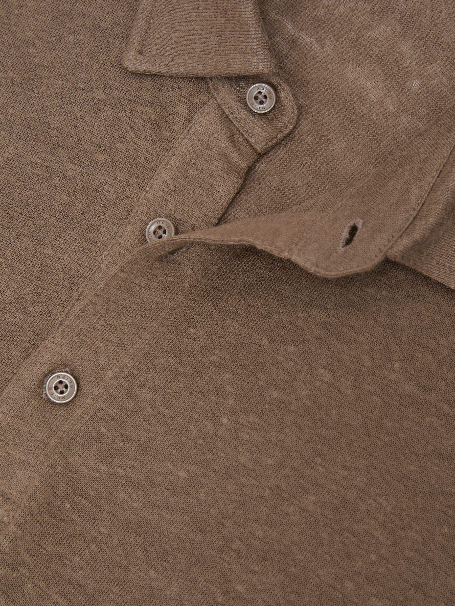 Linen Long-Sleeve Knitted Polo Shirt in Brown - Image 6 of 6